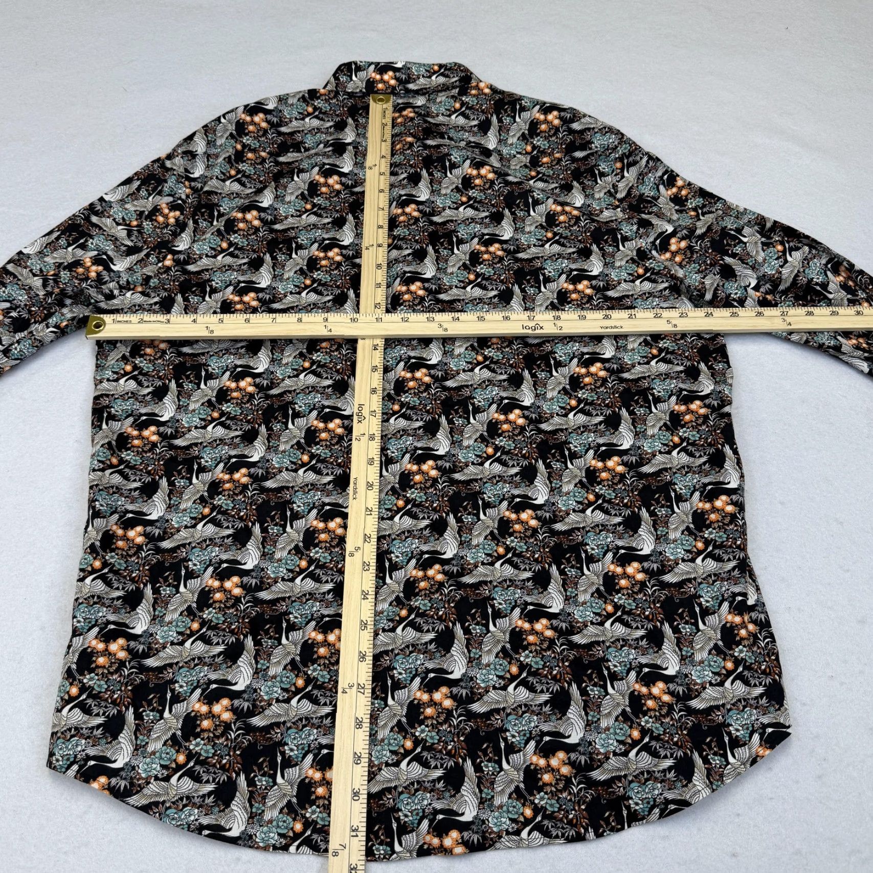 Express Express Dress Shirt Mens XL Black Floral Bird Print Slim Long Sleeve Button Down Size 46R - 7 Thumbnail