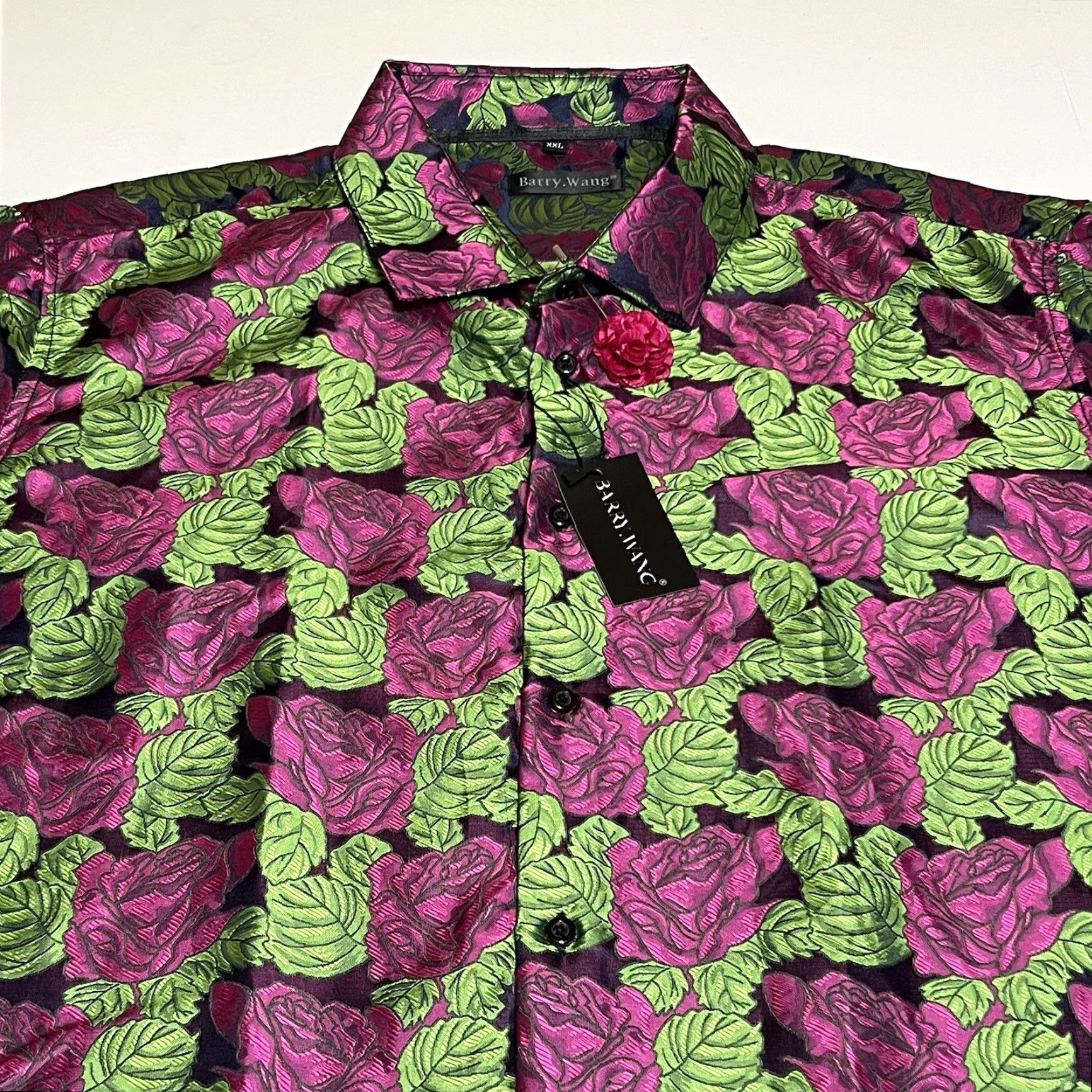 Vintage Barry Wang Shirt Men's XXL Silk Blend Jacquard Floral Flower Print Long Sleeve Size US XXL / EU 58 / 5 - 2 Thumbnail