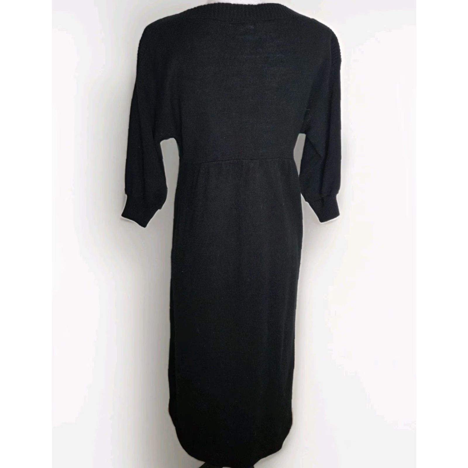Vintage VINTAGE 90s Fair Isle Knit Sweater Dress Medium South Western Black Midi Aline Dress Womens Bohemian Peasant Hand Wash Only Size M / US 6-8 / IT 42-44 - 3 Thumbnail