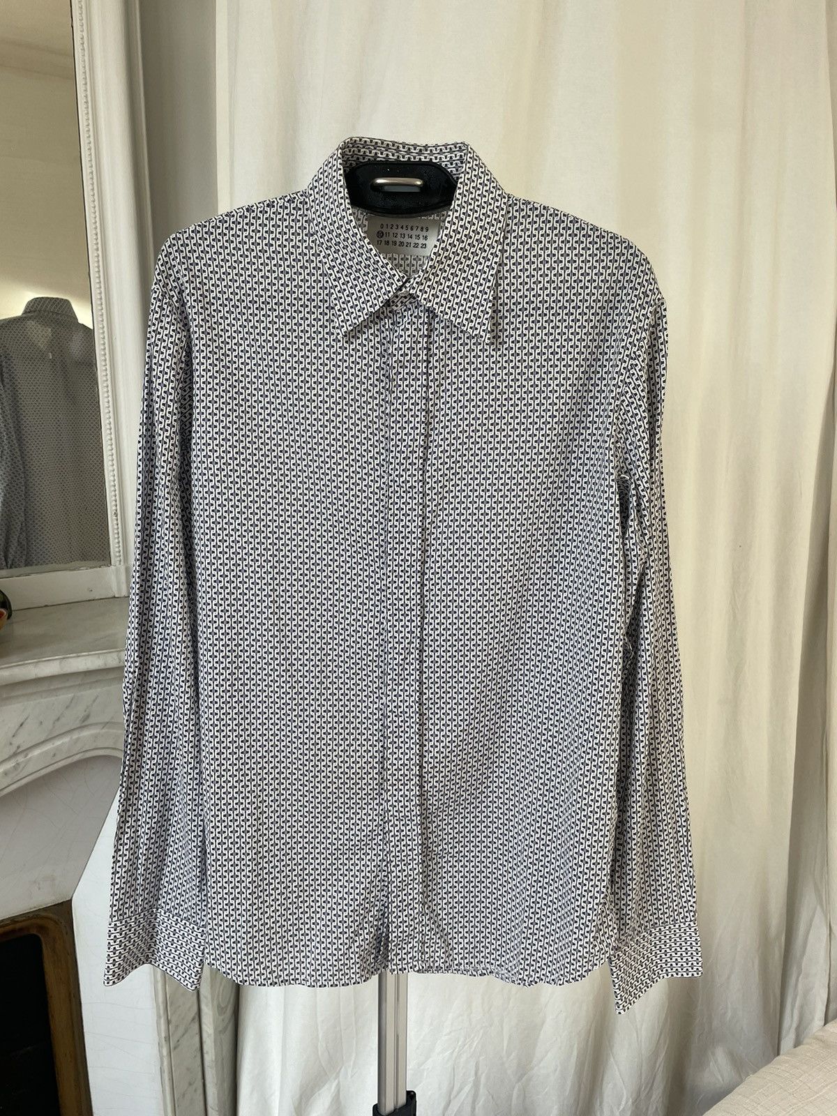 Maison Margiela Martin Margiela Vintage Navy White Printed Cotton Shirt Size US L / EU 52-54 / 3 - 1 Thumbnail