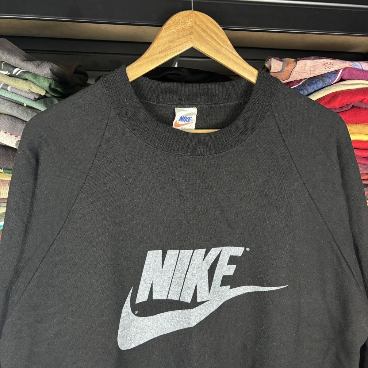 Nike × Vintage Vintage Nike Spell Out Big Logo Black Crewneck Sweater XL Size US XL / EU 56 / 4 - 2 Thumbnail