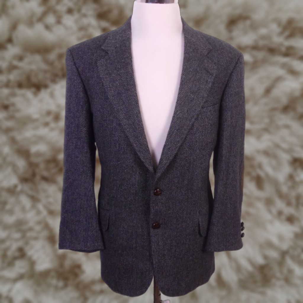 EUC Oak Creek Gray 100% Wool Tweed Blazer Vented Shoulders / Elbow Pads USA 42 S Blazer