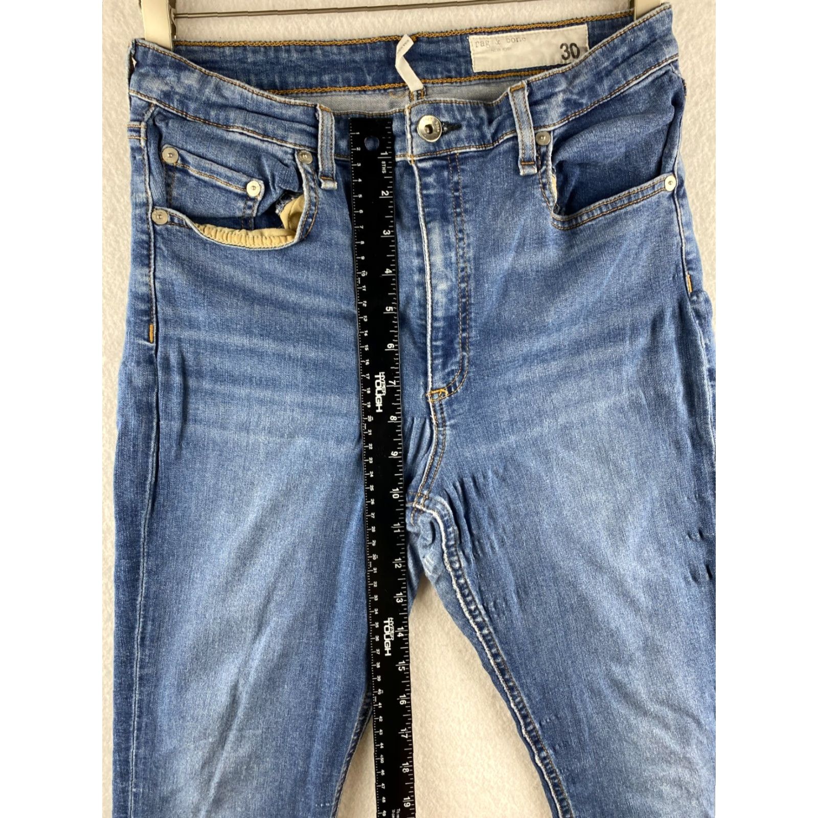 Rag & Bone rag & bone Nina Jeans Womens 30 High-Rise Skinny Stretch Denim Distressed Blue Leather Logo Embroidered Belt Loops 5-Pocket Modern Size 30" / US 8 / IT 44 - 5 Thumbnail