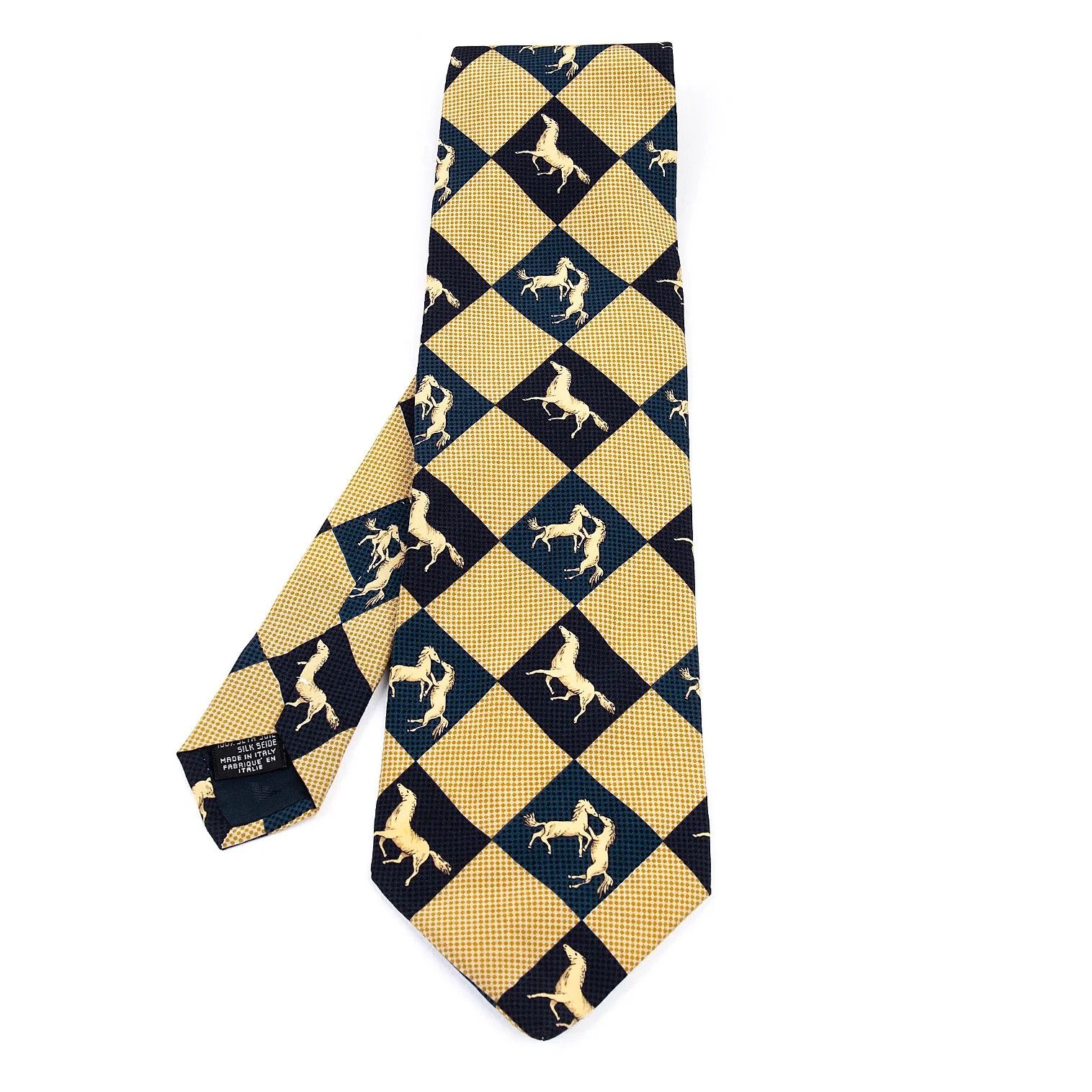 Emporio Armani Silk Horse Diamond Print Tie in Navy Beige Size ONE SIZE - 1 Thumbnail