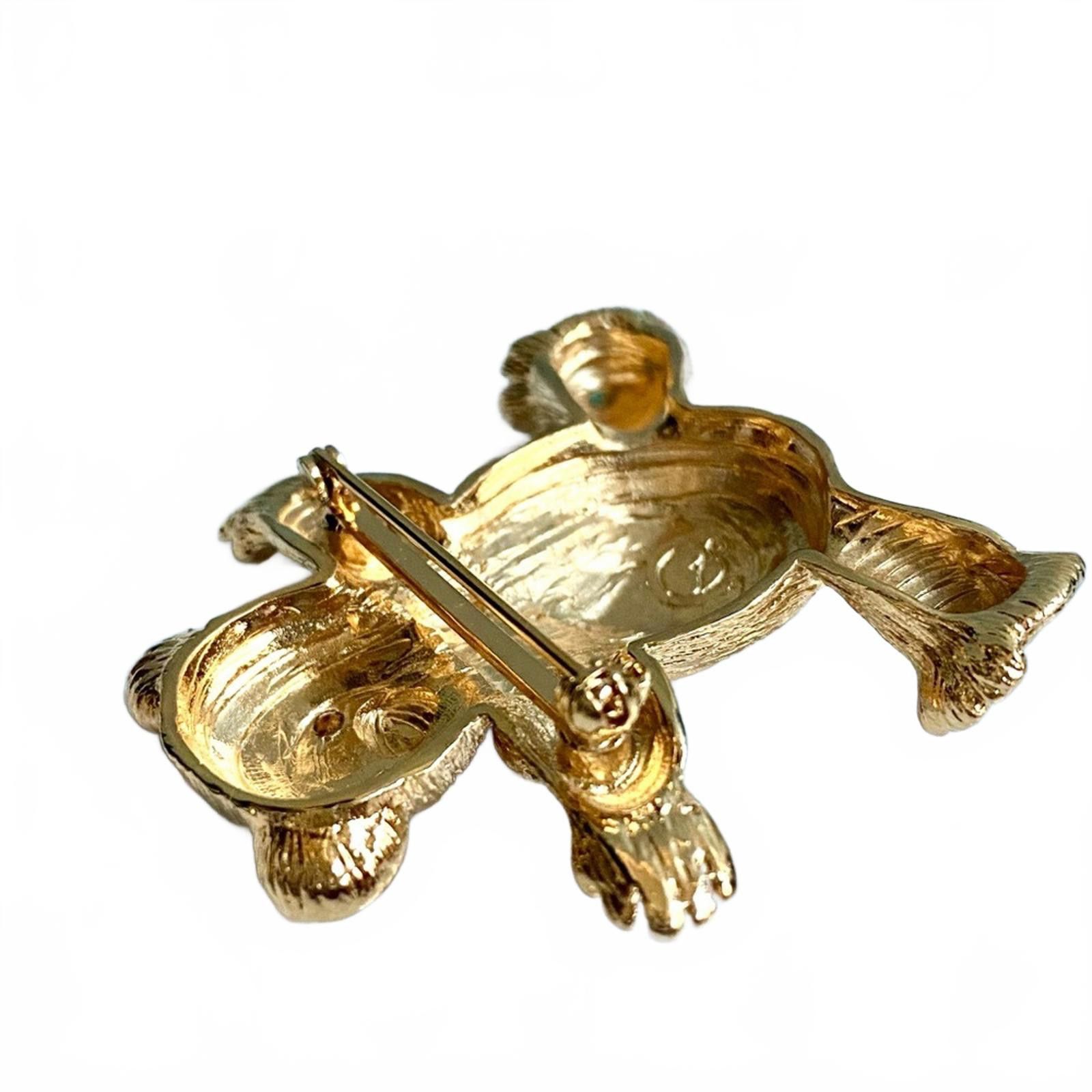 St. John VTG St. John 24K Gold Teddy Bear Brooch Black Enamel Bow Size ONE SIZE - 4 Thumbnail