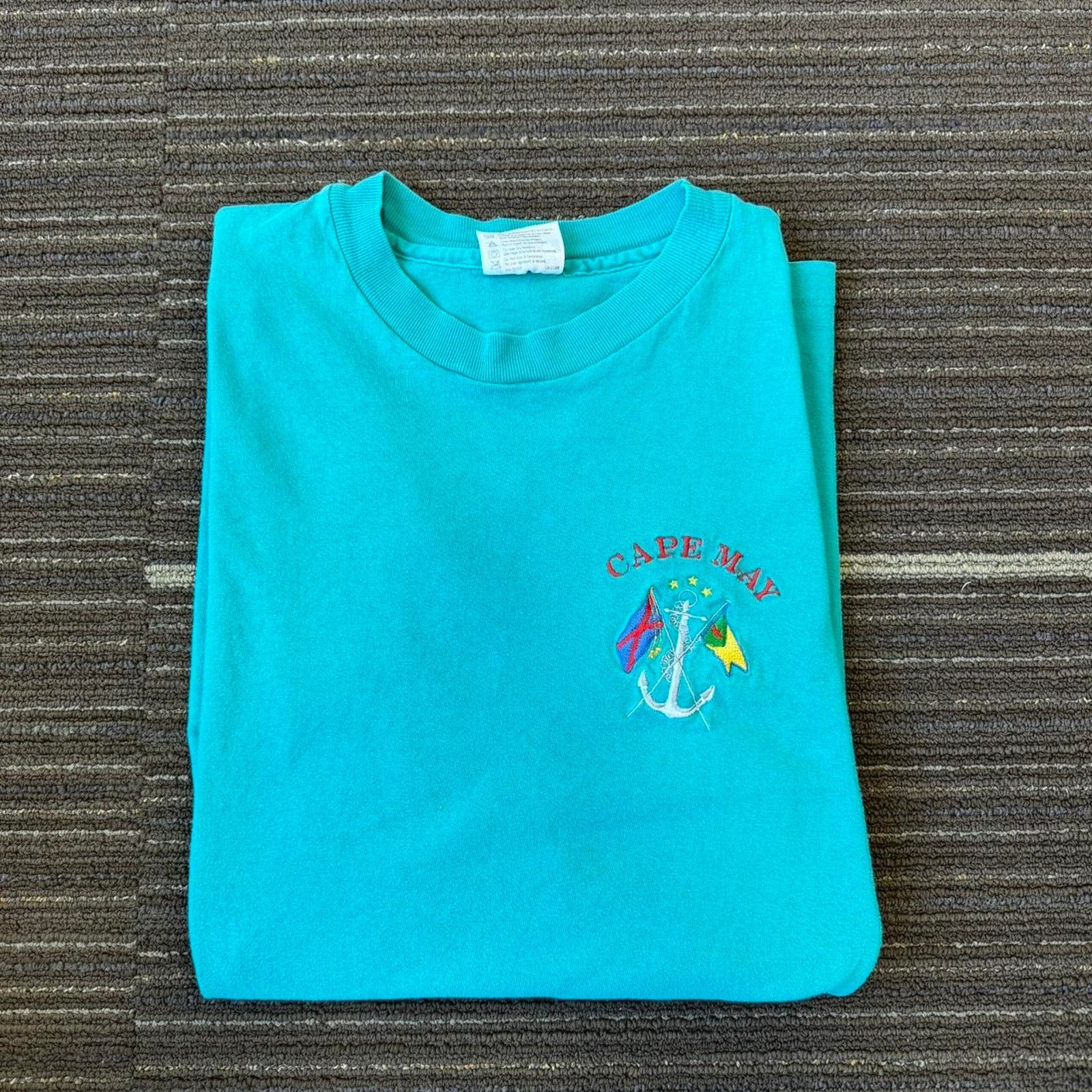 Hanes × Vintage 90s Blue/Teal embroidered Cape May NJ single stitch T-shirt Size US L / EU 52-54 / 3 - 1 Thumbnail