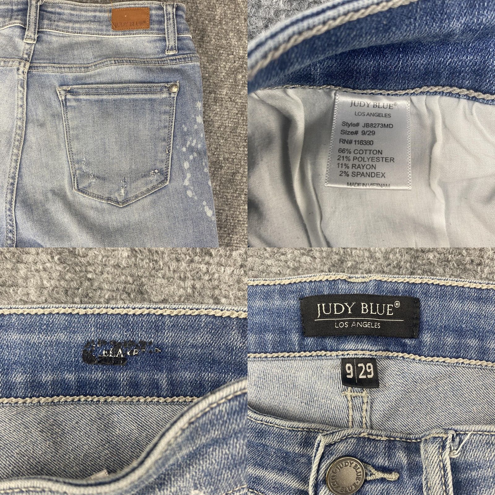 Vintage Judy Blue Jeans Womens 29 Skinny Distressed Light Wash Stretch Denim Slim Mid Rise Pockets Zip Size 29" - 9 Thumbnail