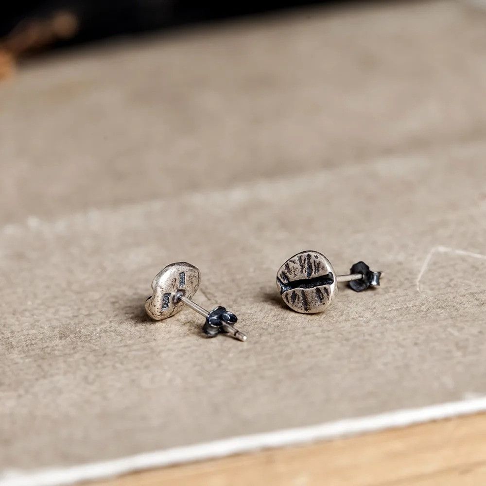 Jewelry Coffee Beans Stud Earrings 925 Sterling Ear Charms Gift Size ONE SIZE - 1 Thumbnail