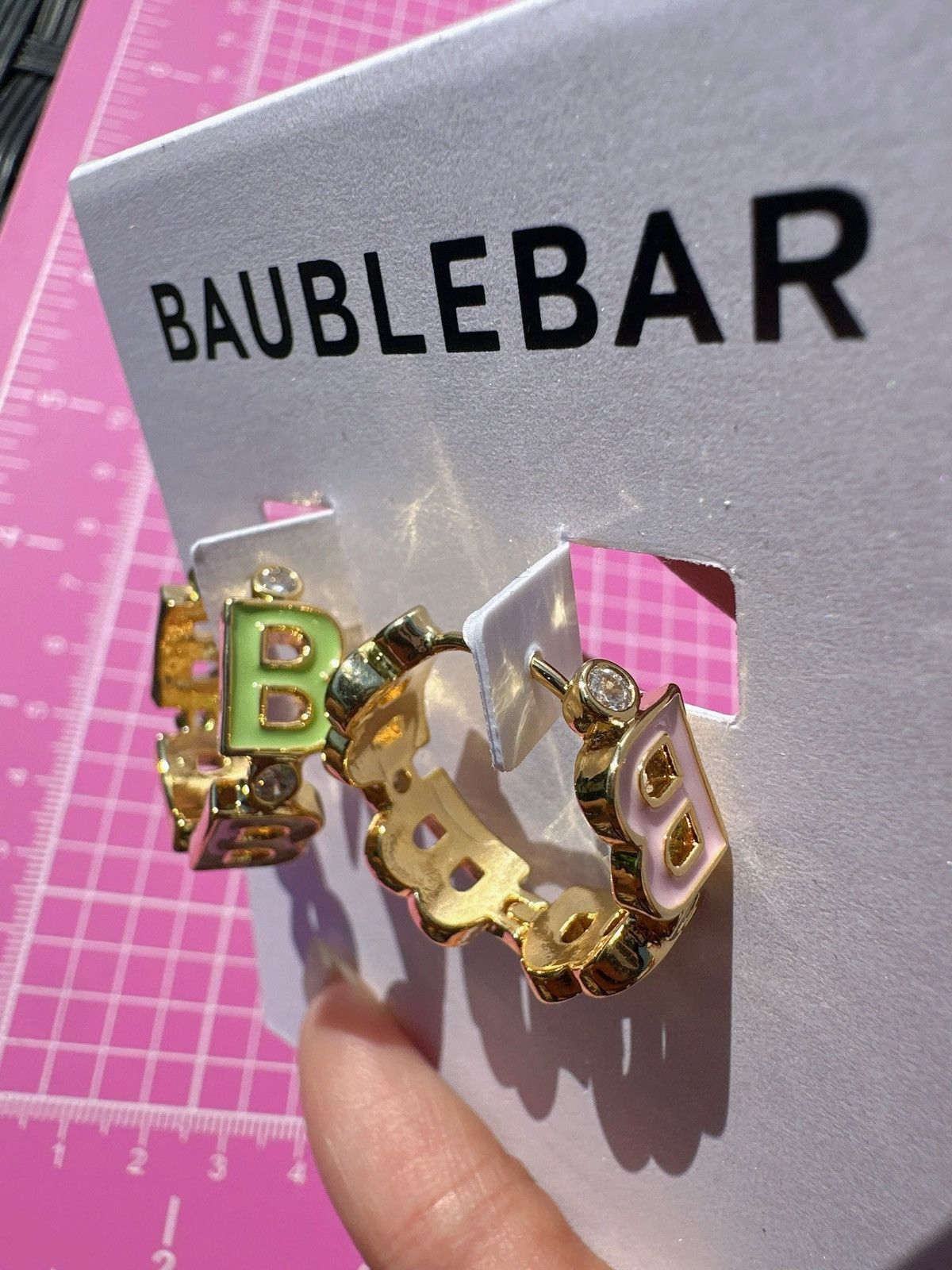 Designer BaubleBar multicolor letter B diamonds Gold Hoop clip on Size ONE SIZE - 4 Thumbnail