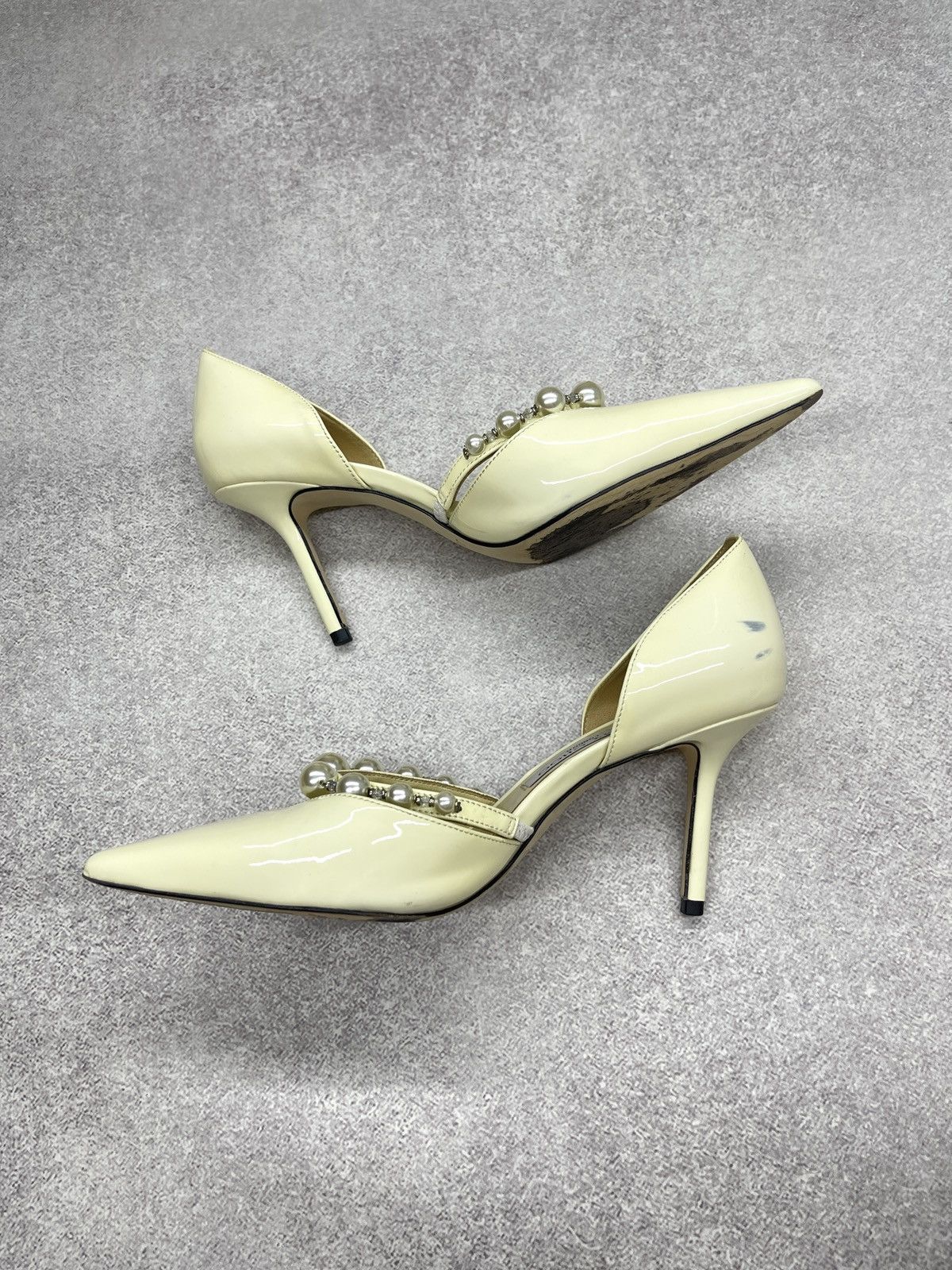 Jimmy Choo Jimmy Choo Beige Patent Leather Aurelie 85 Pump Heels Size US 9 / IT 39 - 9 Thumbnail