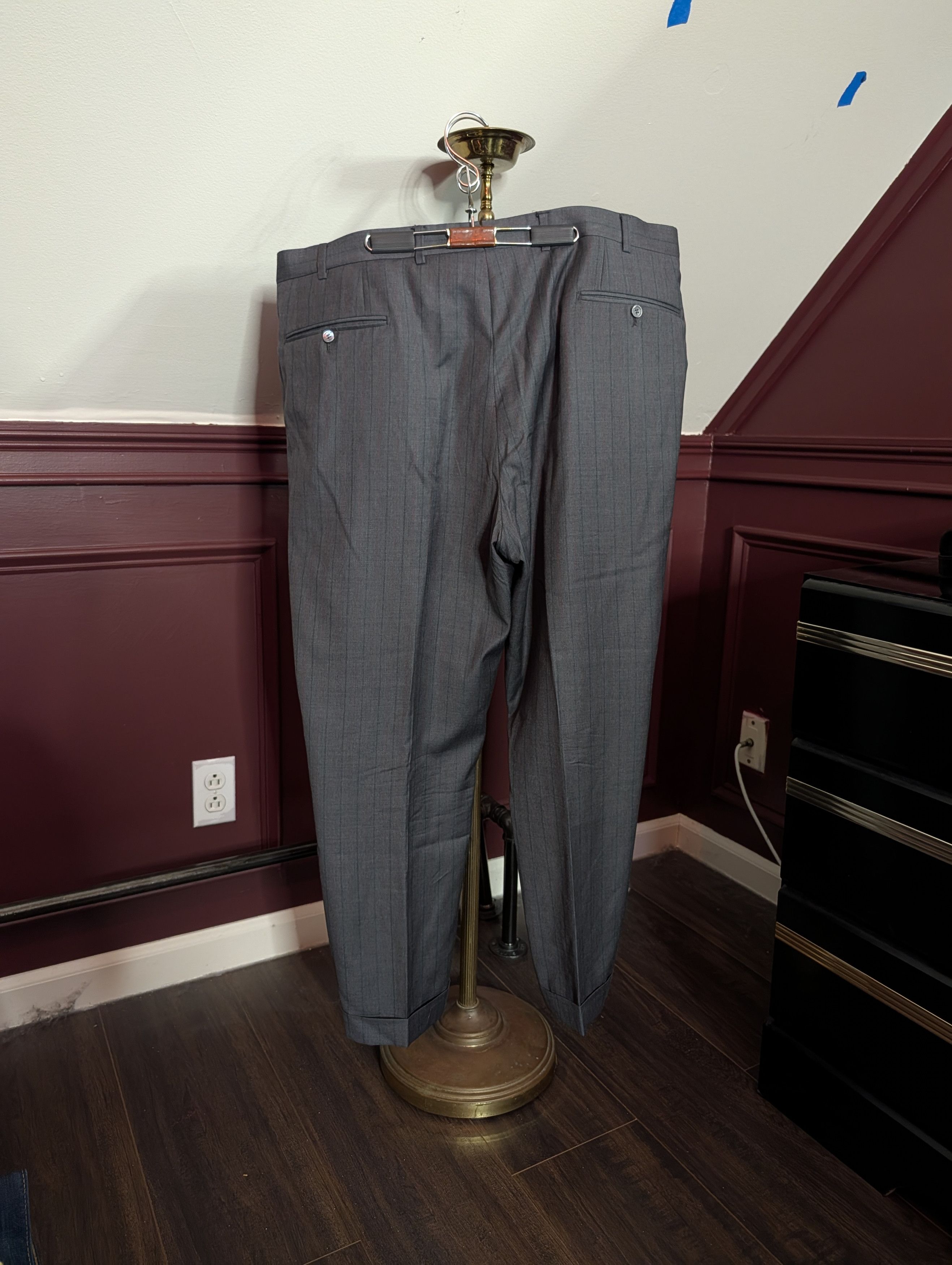 Isaia Timeless 140s wool pinstriped logo embroidery cuff pants Size US 40 / EU 56 - 9 Thumbnail