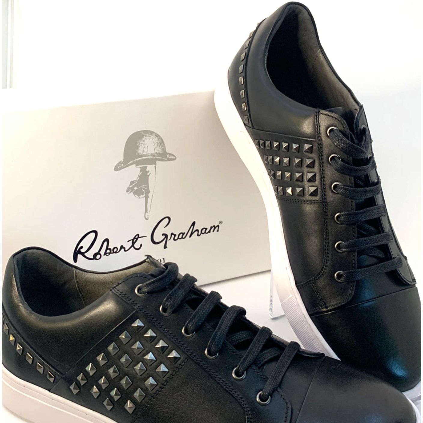 Robert Graham Robert Graham Studded Black Leather Sneakers | Sz 9 | NIB Size US 9 / EU 42 - 1 Thumbnail
