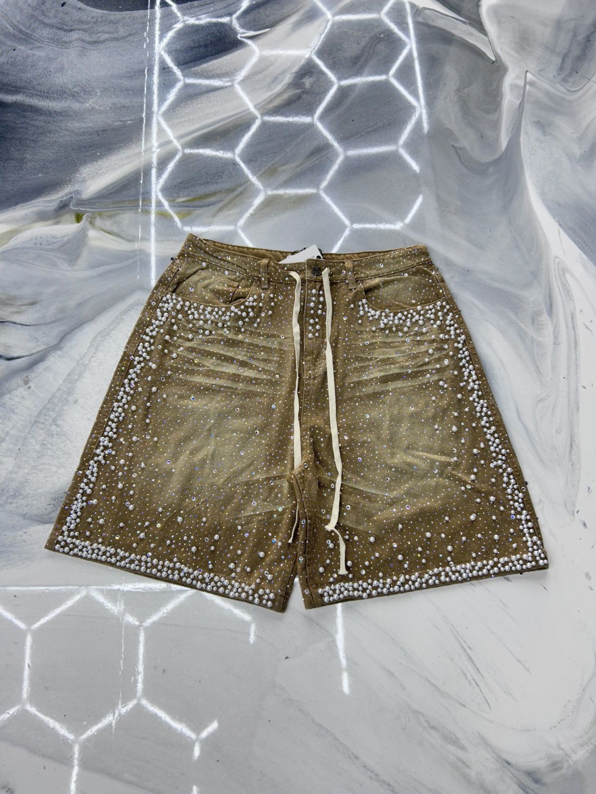 Vale Vale Tan Sandstorm Crystal Jean Shorts Size 36 Size US 36 / EU 52 - 1 Thumbnail