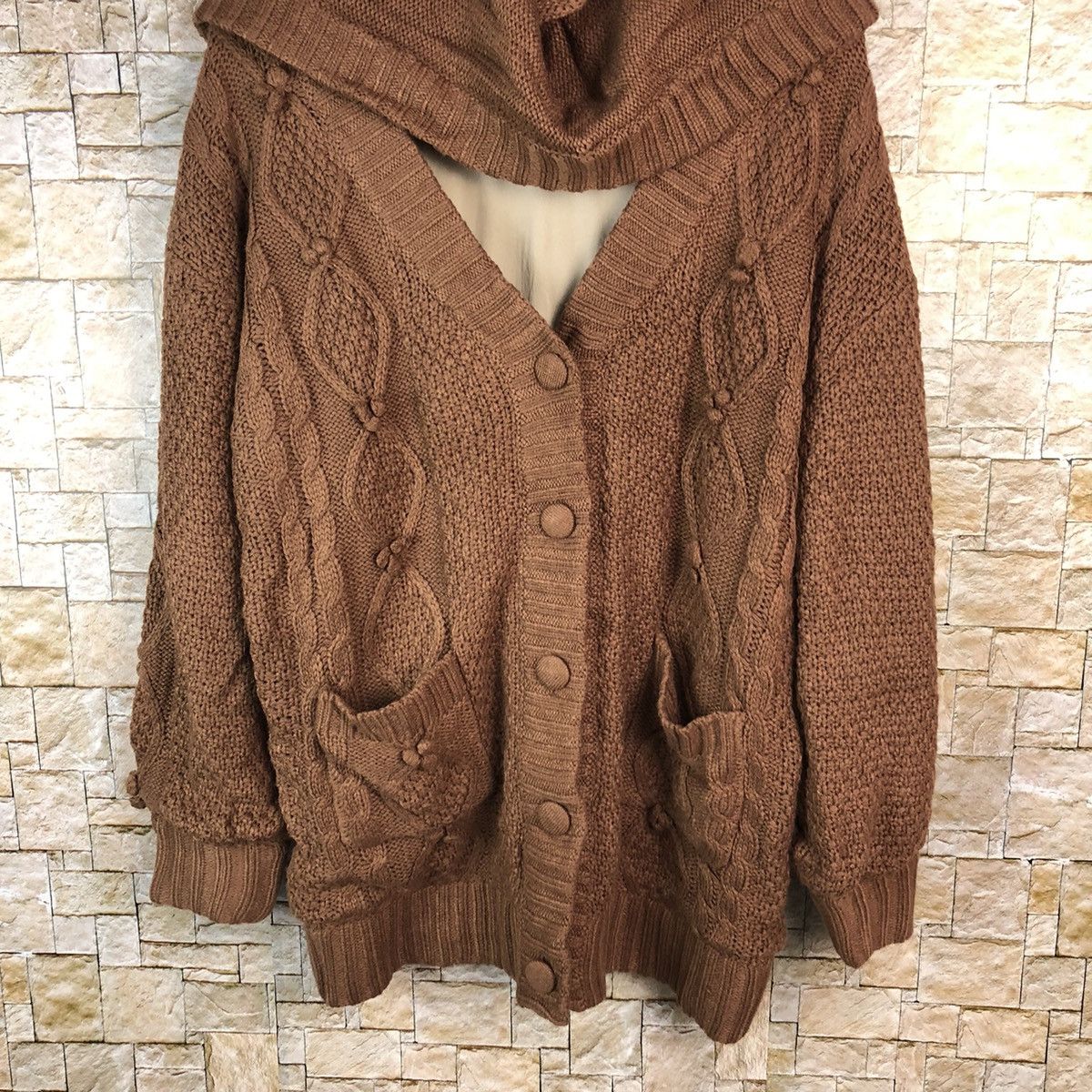 Japanese Brand Pattern Cardigan aran isle cable Knitwear Hoodie #A1086 Size L / US 10 / IT 46 - 3 Thumbnail