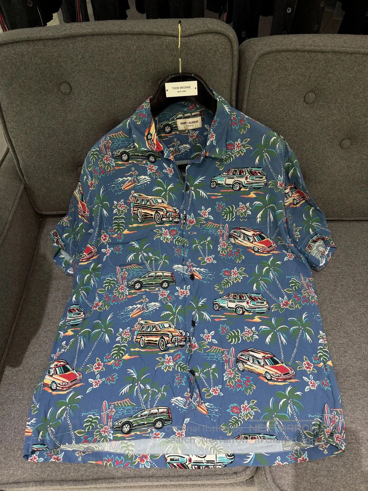 Saint Laurent Paris Saint Laurent Blue Palm Tree Print Shirt. Size US M / EU 48-50 / 2 - 3 Thumbnail