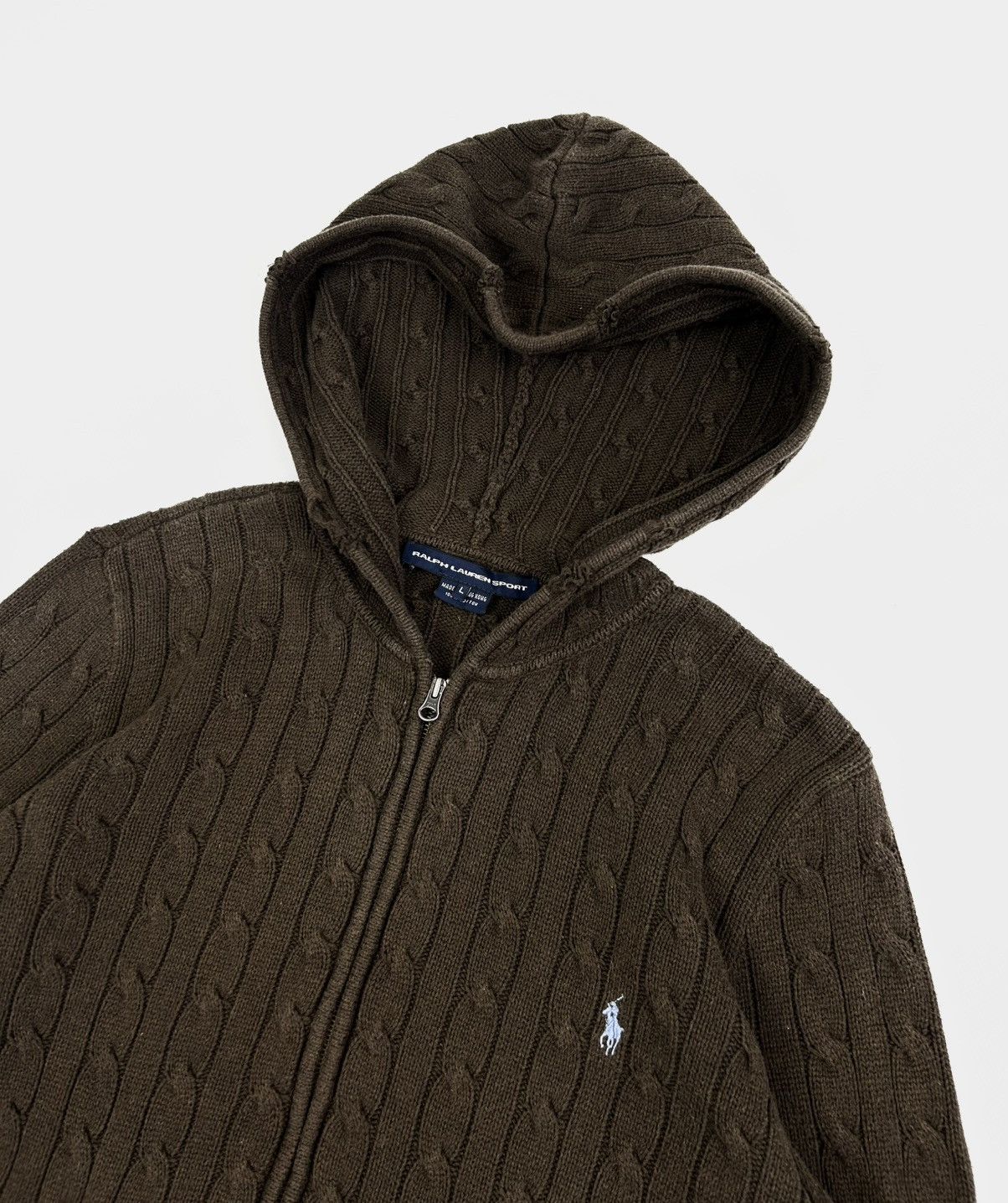 Ralph Lauren Sport Vintage Ralph Lauren Knitted Zip Hoodie Sweater Rare Bronw Size L / US 10 / IT 46 - 4 Thumbnail