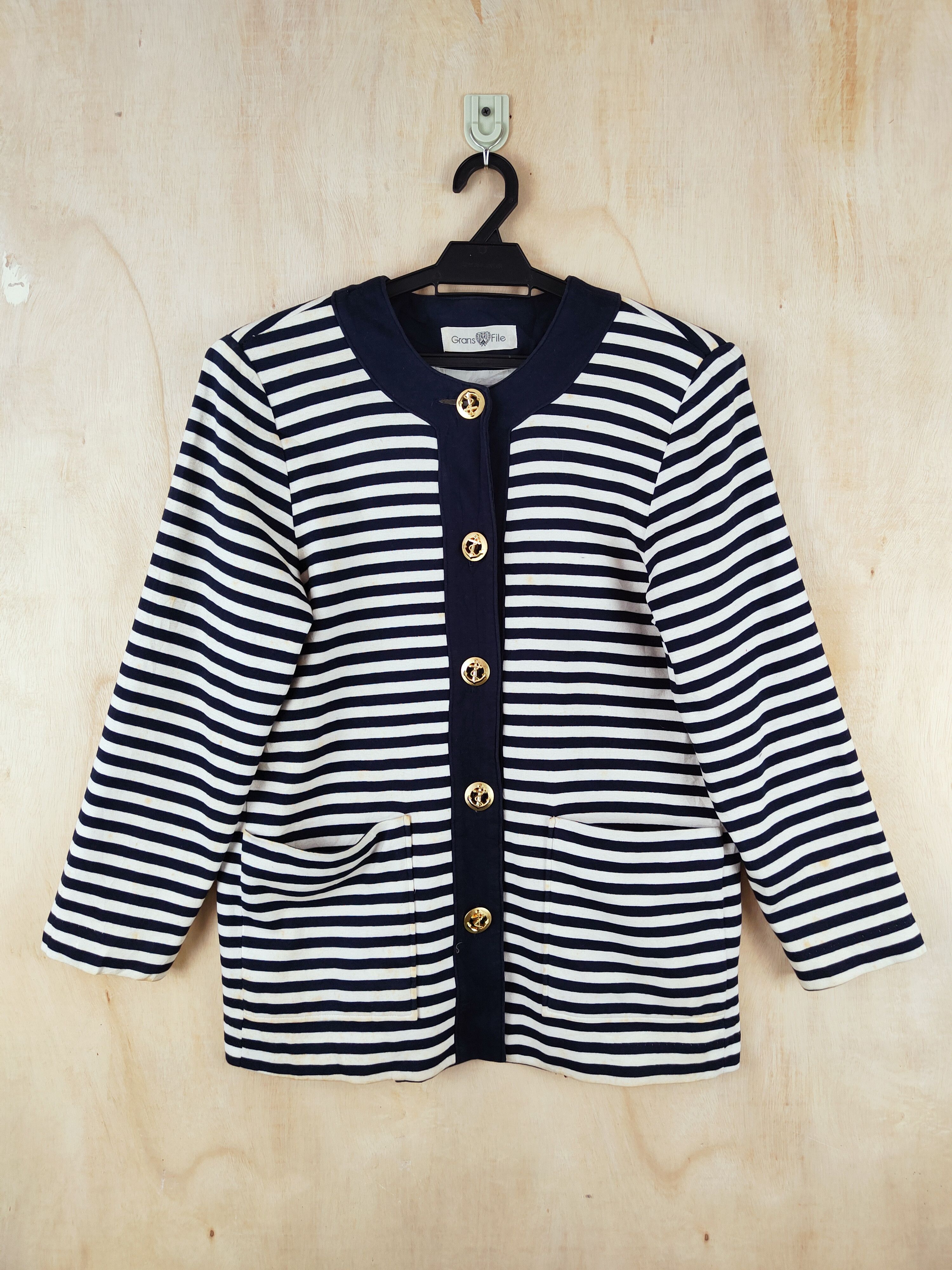 Vintage Luxury Design 💥 Grans File Dark Blue Stripe Jackets Size M / US 6-8 / IT 42-44 - 1 Thumbnail