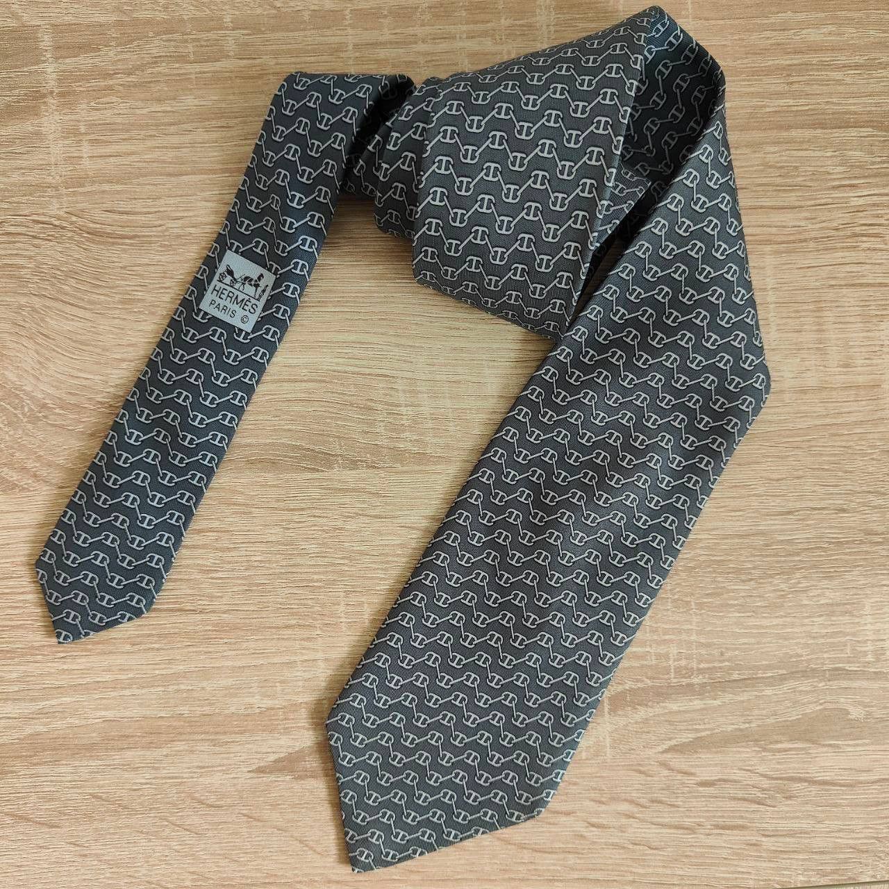 Hermes Hermes Paris Silk Tie 5325 TA Chains Gray Size ONE SIZE - 2 Thumbnail