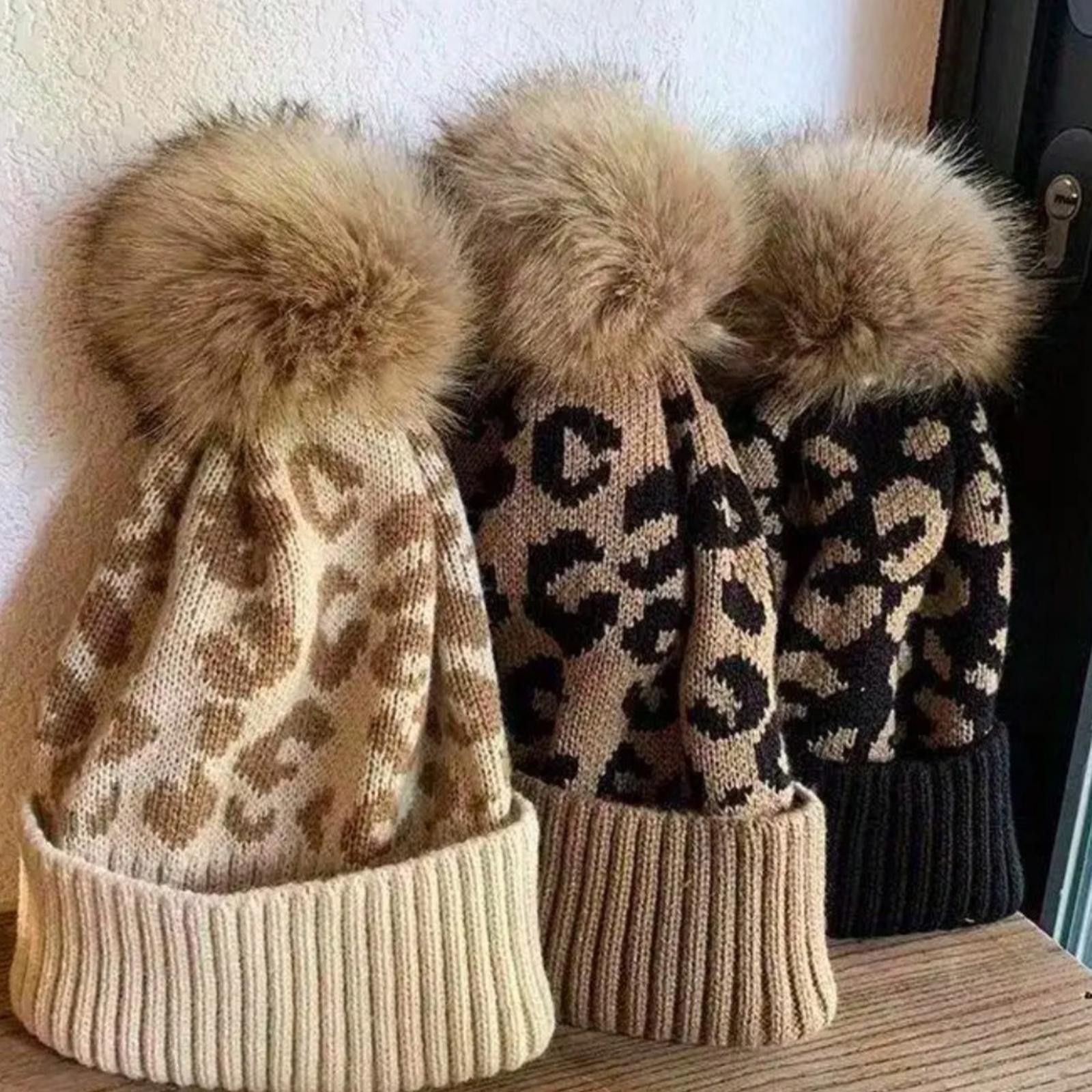 Designer Leopard Beanie Pom Pom Hat NWT Size ONE SIZE - 2 Thumbnail
