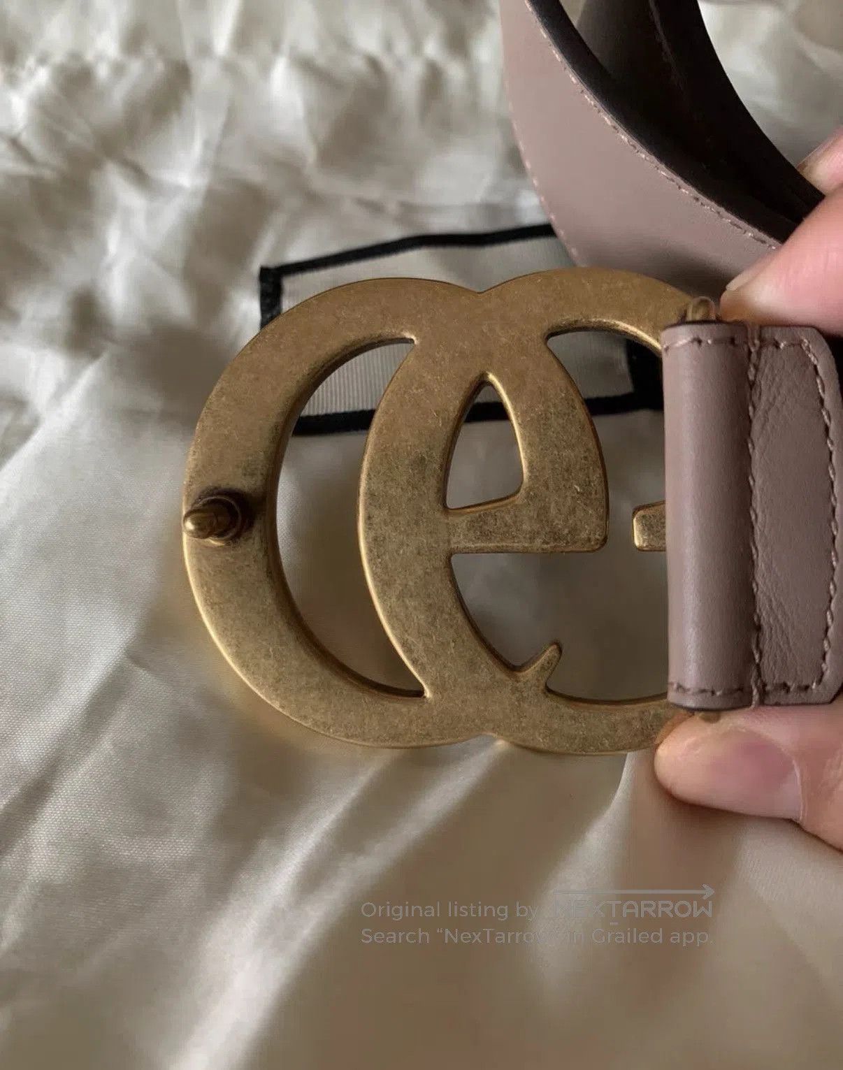 Gucci Pink Leather Belt with Gold Interlocking Buckle. Size ONE SIZE - 3 Thumbnail