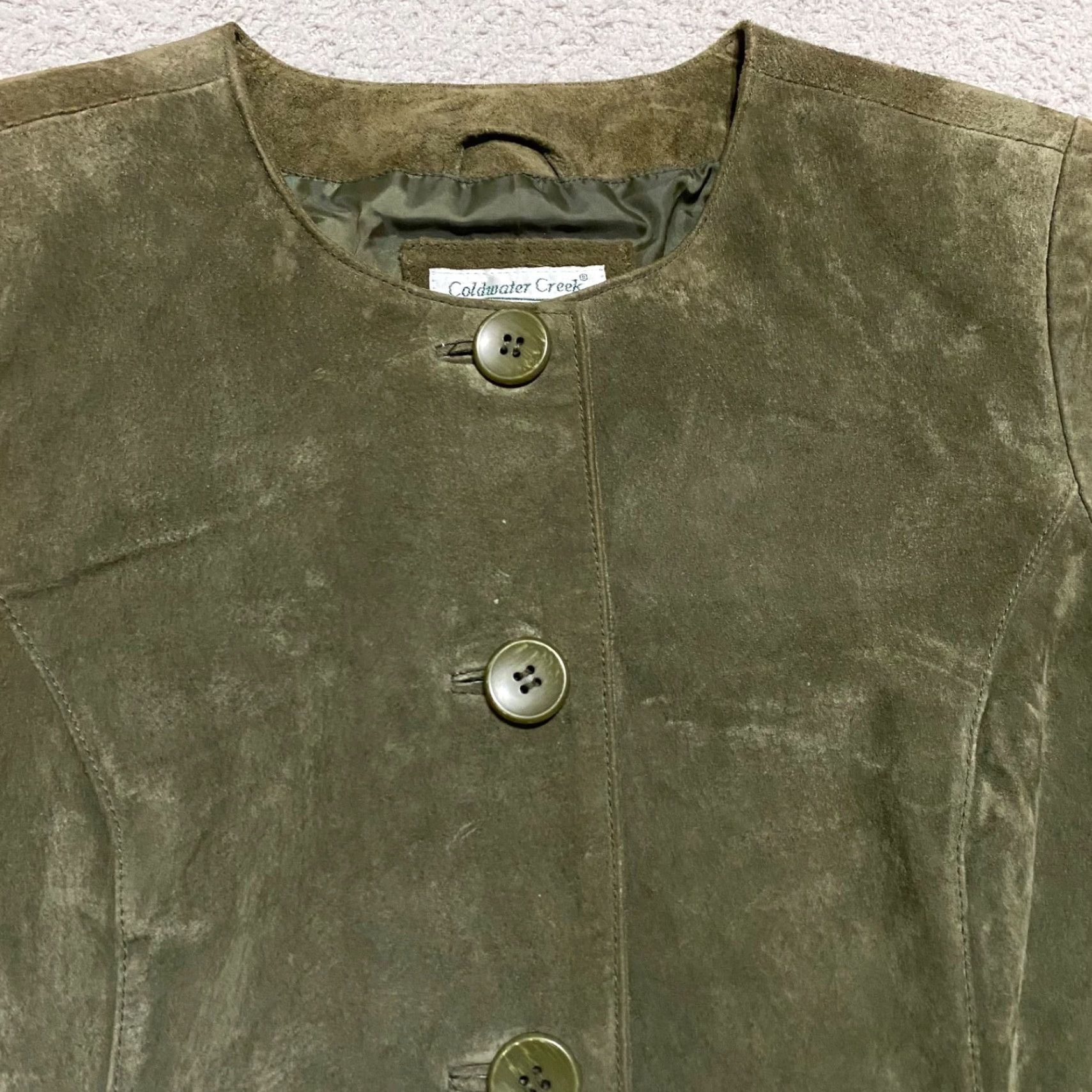 Coldwater Creek Coldwater Creek Womens Jacket PM Green Suede Leather Lined Petites Button Up Casual Travel Classic Mature Preppy Y2K Old Money Size M / US 6-8 / IT 42-44 - 4 Thumbnail