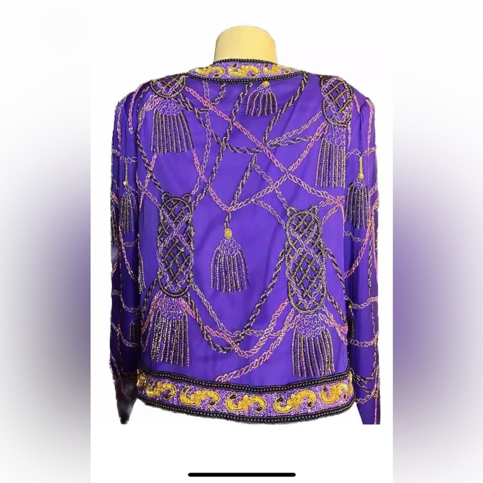 Vintage VTG Lawrence Kazar Sequin silk Tassel Cropped Jacket Beaded Size M / US 6-8 / IT 42-44 - 5 Thumbnail