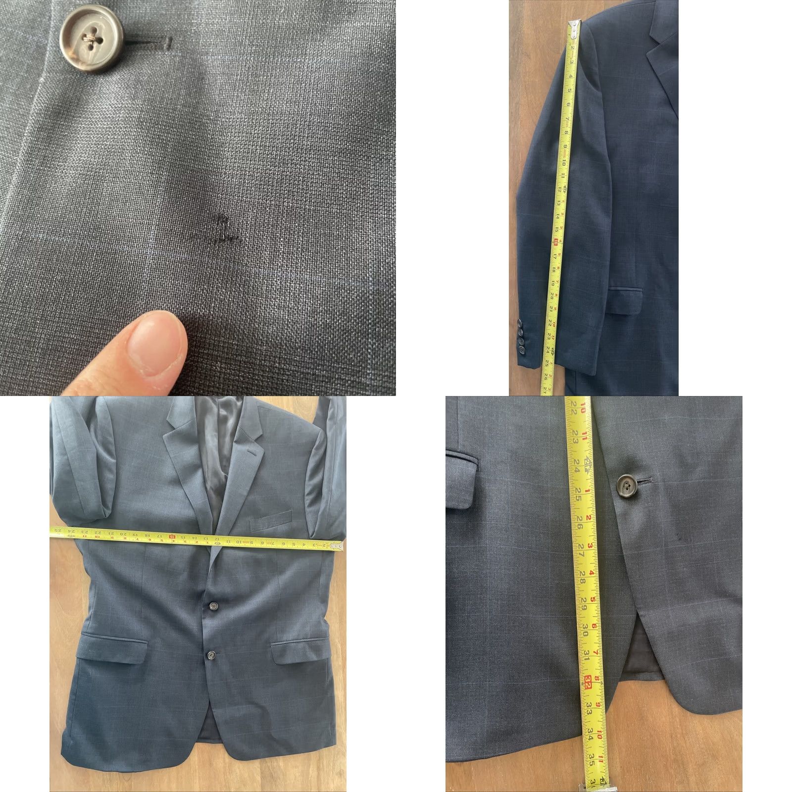 Ralph Lauren VINTAGE Lauren Ralph Lauren Windowpane Plaid Wool Sport Jacket Coat Blazer Mens 46R Gray Size 46R - 8 Thumbnail