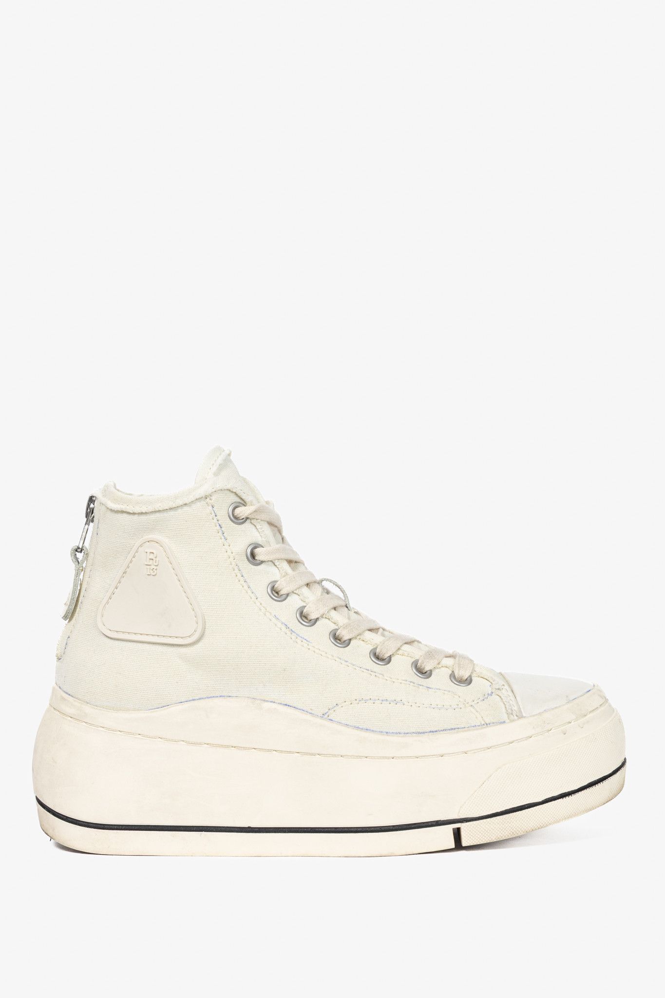 R13 R13 Kurt Ecru Canvas Lace-Up Platform High-Top Sneakers Size US 7 / IT 37 - 1 Thumbnail