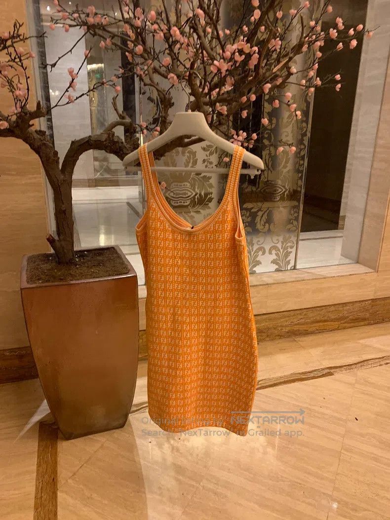 Other Fendi Logo Printed Orange Yellow Strapless Dress Size S / US 4 / IT 40 - 5 Thumbnail