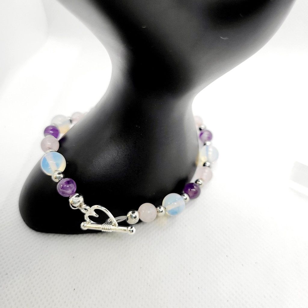 Handmade Natural Crystal rose quartz amethyst opalite bracelet set Size ONE SIZE - 3 Thumbnail