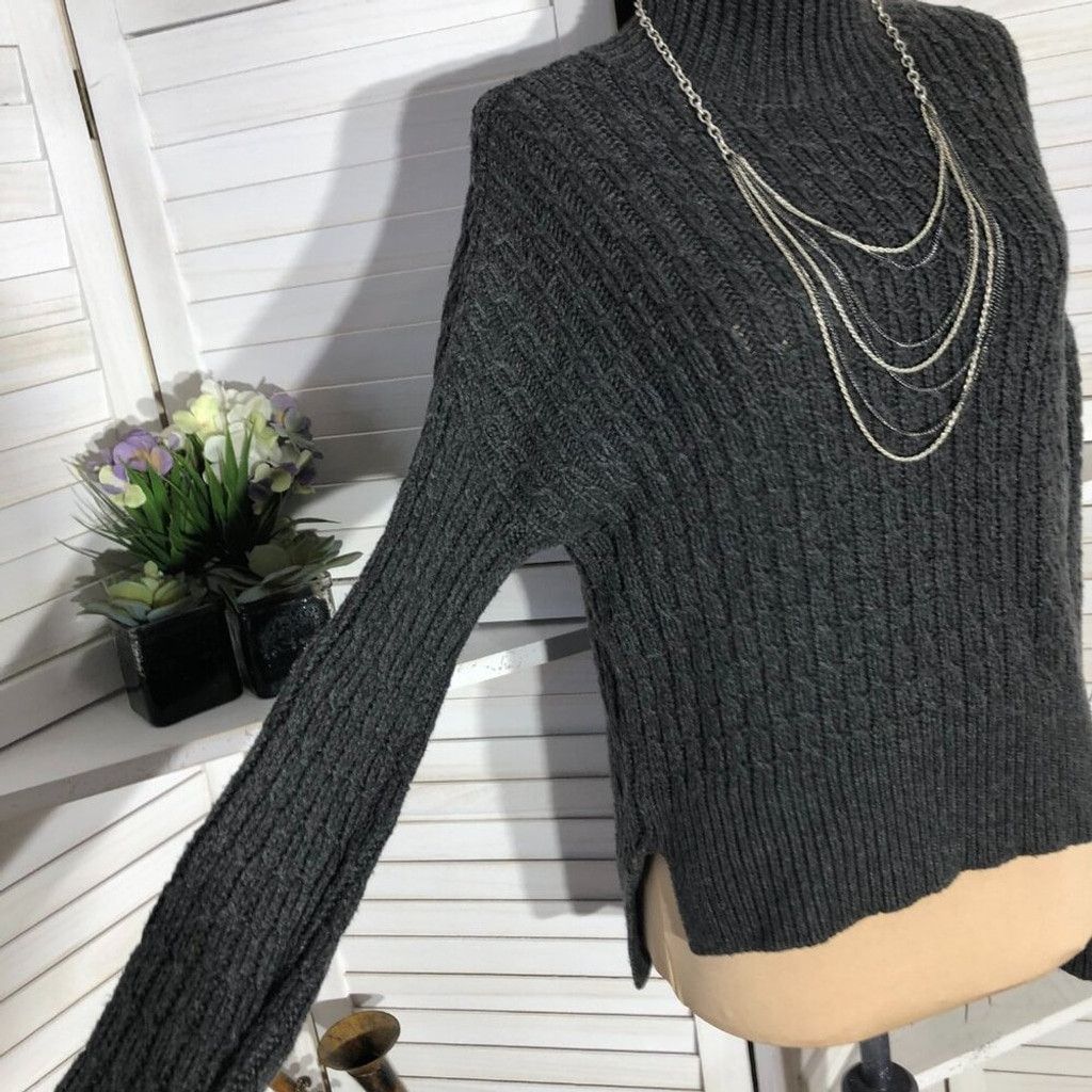 Loft Loft cotton asymmetrical sweater mock neck gray cable knit M Size L / US 10 / IT 46 - 9 Thumbnail
