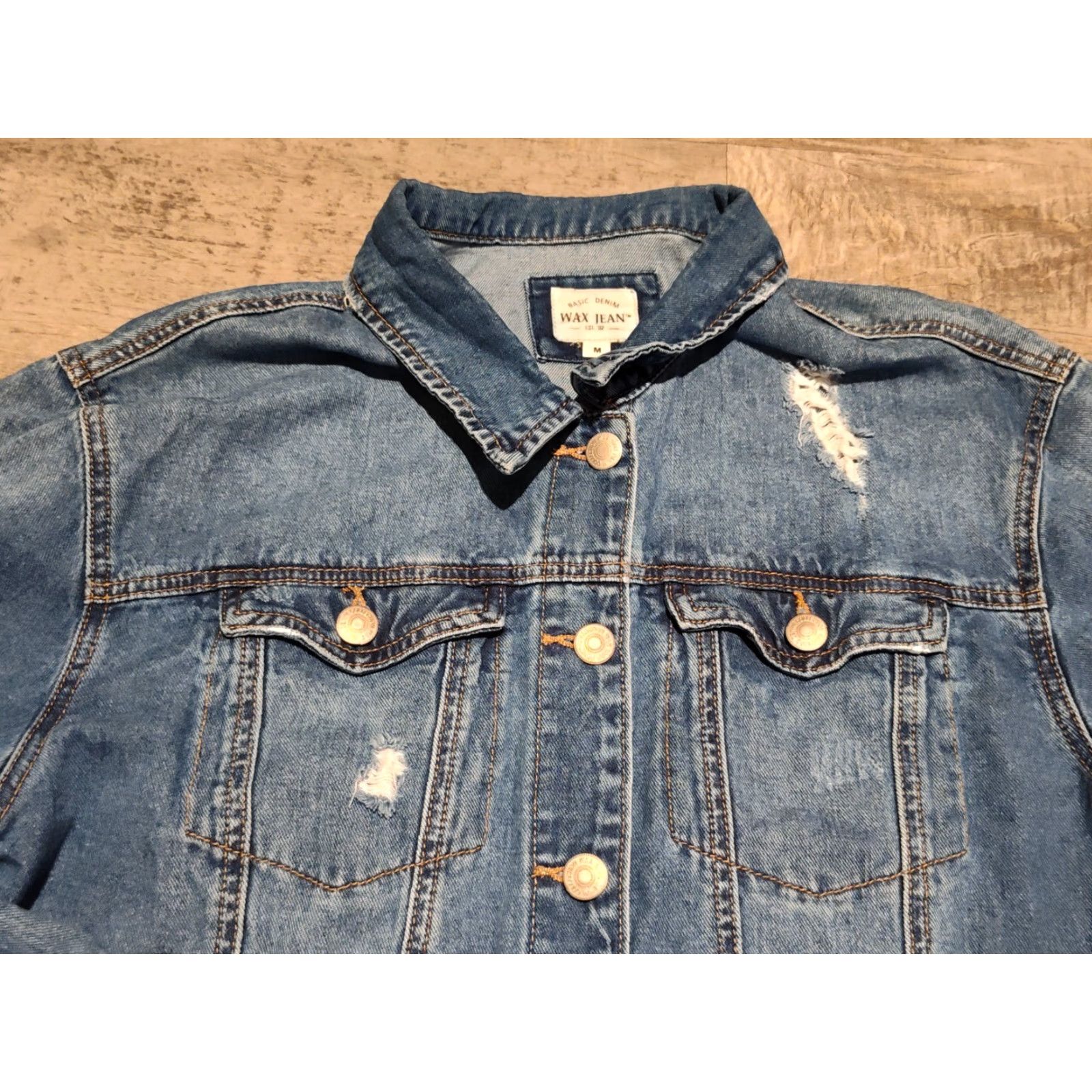 Denime WAX JEAN Women's Denim Jacket Medium Blue Button-Down Casual All Seasons Size 32" / US 10 / IT 46 - 5 Thumbnail