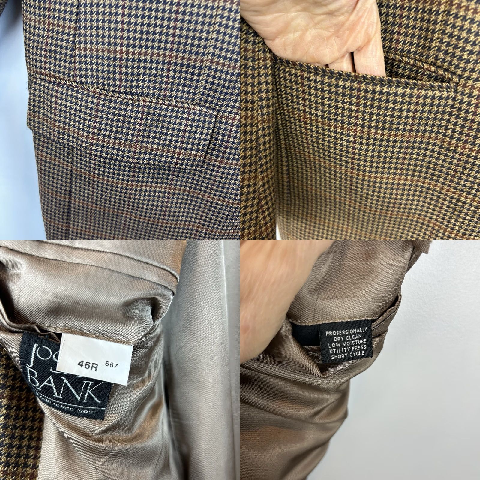 Jos. A. Bank Jos. A. Bank Sport Coat Mens 46R Wool Houndstooth Notch Two-Button Single-Breasted Blazer Size 46R - 8 Thumbnail