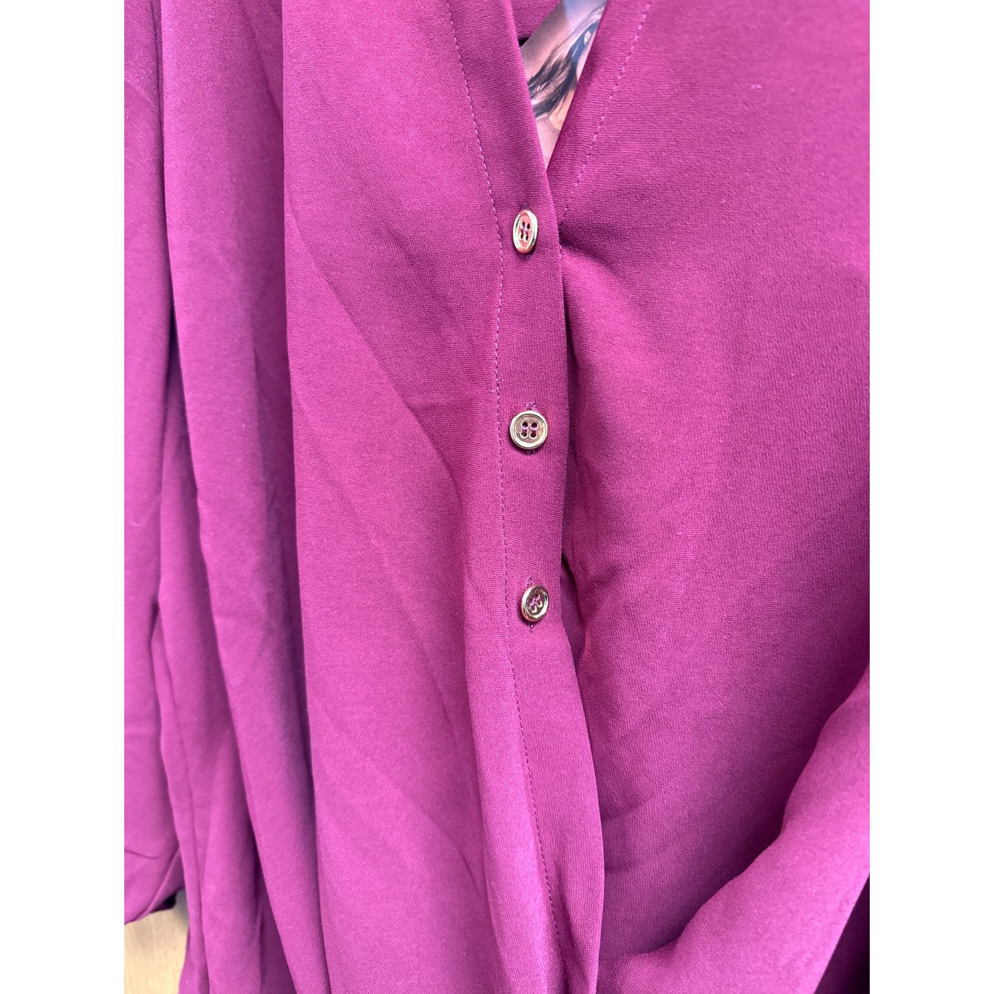 Other Women's Burgundy Blouse With Roll-Up Sleeves & Buttoned Fron Size XL / US 12-14 / IT 48-50 - 5 Thumbnail