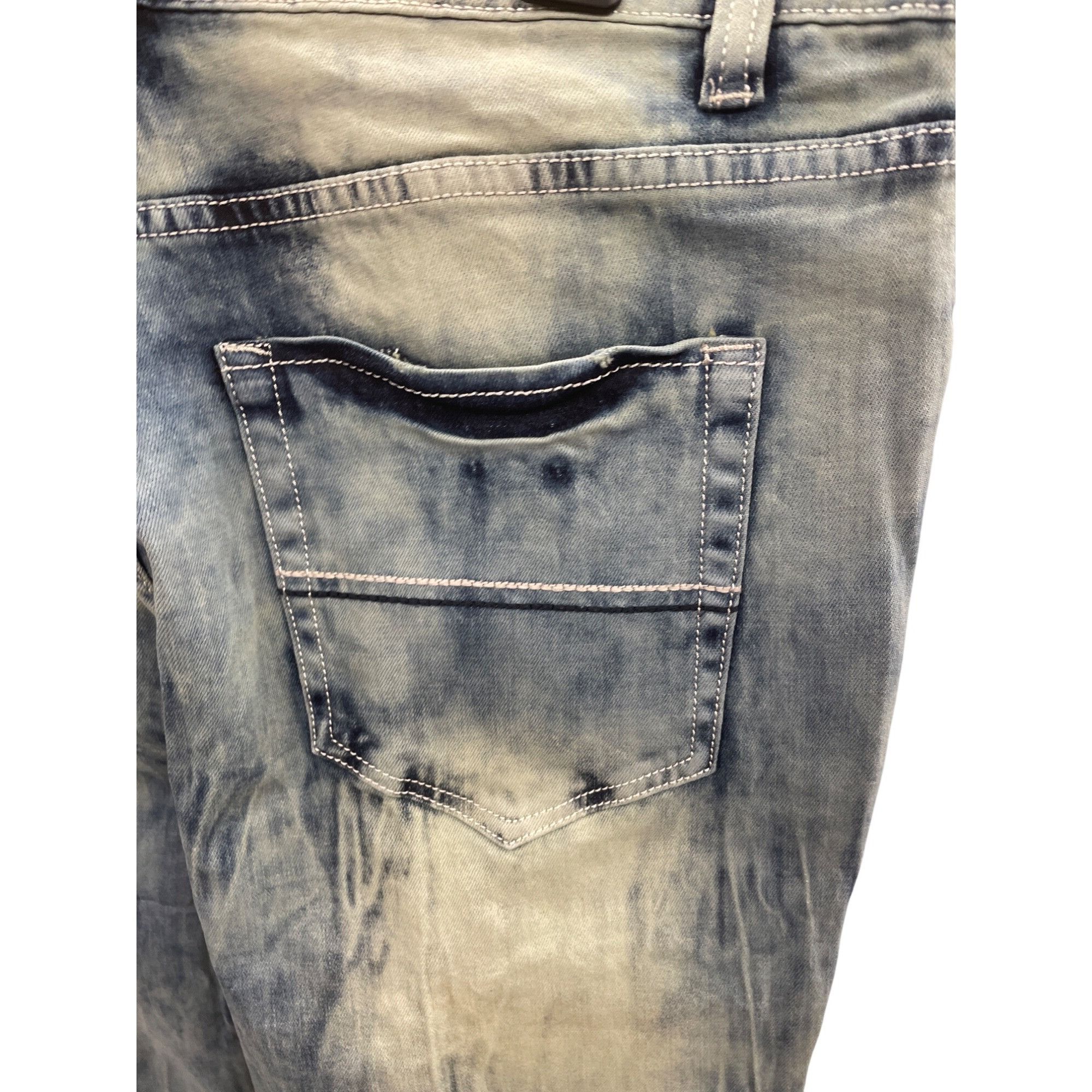 Other Black Premium Mens blue acid distressed Boot Cut Denim Jeans Size US 34 / EU 50 - 18 Thumbnail