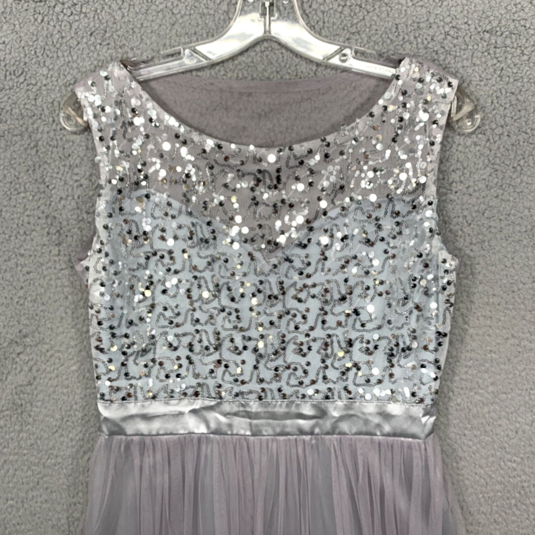 Vintage NEW Long Evening Gown Dress M (READ) Silver Gray Sheer Back Formal Prom NWOT Size M / US 6-8 / IT 42-44 - 2 Thumbnail