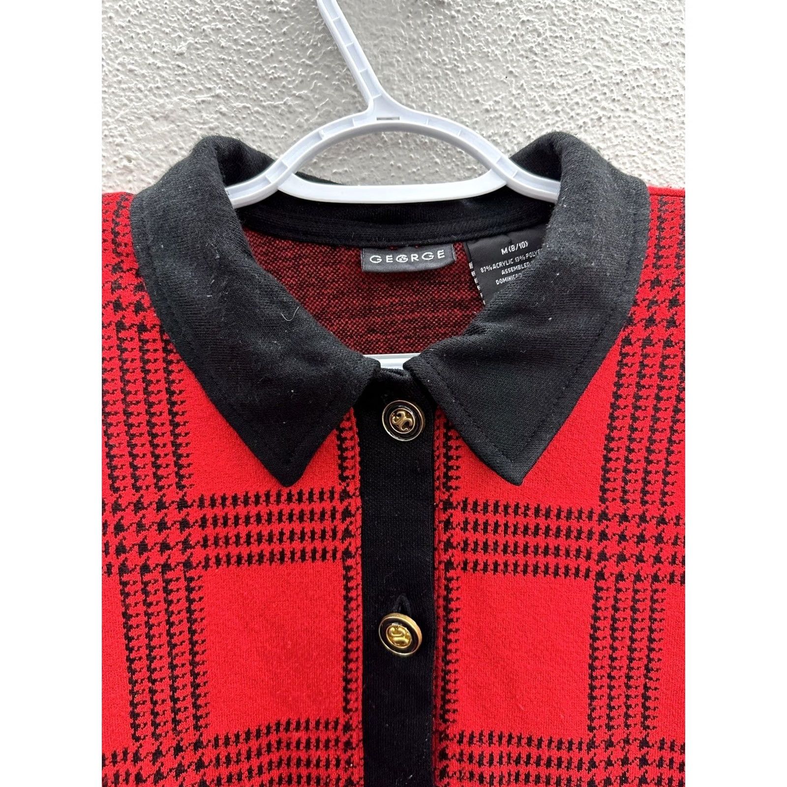 George VINTAGE? No — [George] Womens Red and Black Plaid Long Sleeve Button Up Knit Sweater M Size Size M / US 6-8 / IT 42-44 - 2 Thumbnail