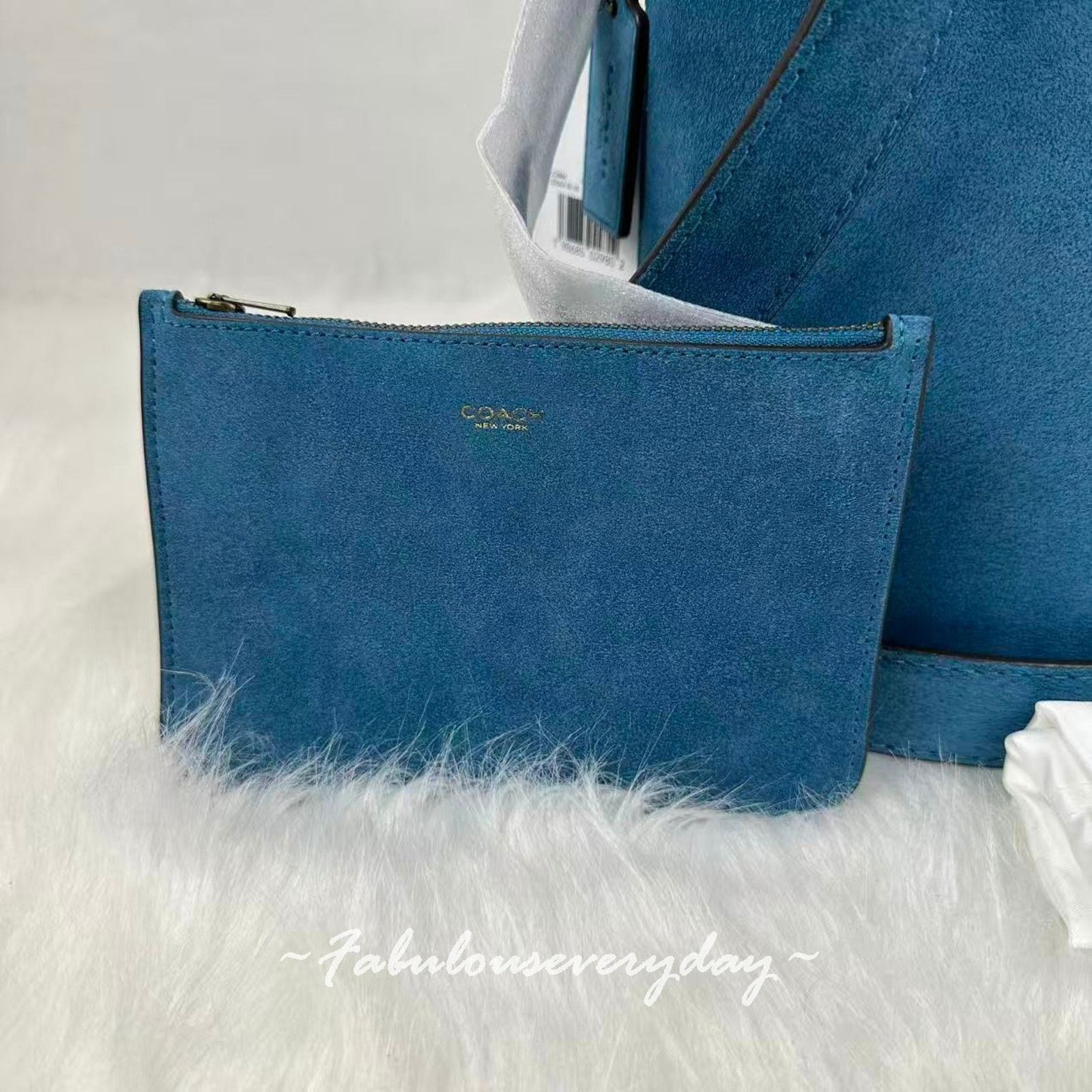 Coach Coach Bleecker Bucket Bag 21 Crossbody Suede/Brass/Sea Blue Size ONE SIZE - 3 Thumbnail