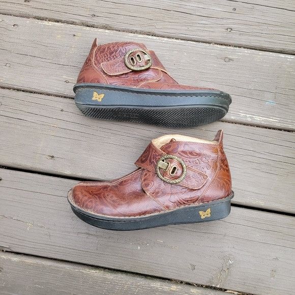 Designer Alegria Caiti Yeehaw Floral Tooled Brown Leather Buckle Ankl Size US 8.5 / IT 38.5 - 4 Thumbnail