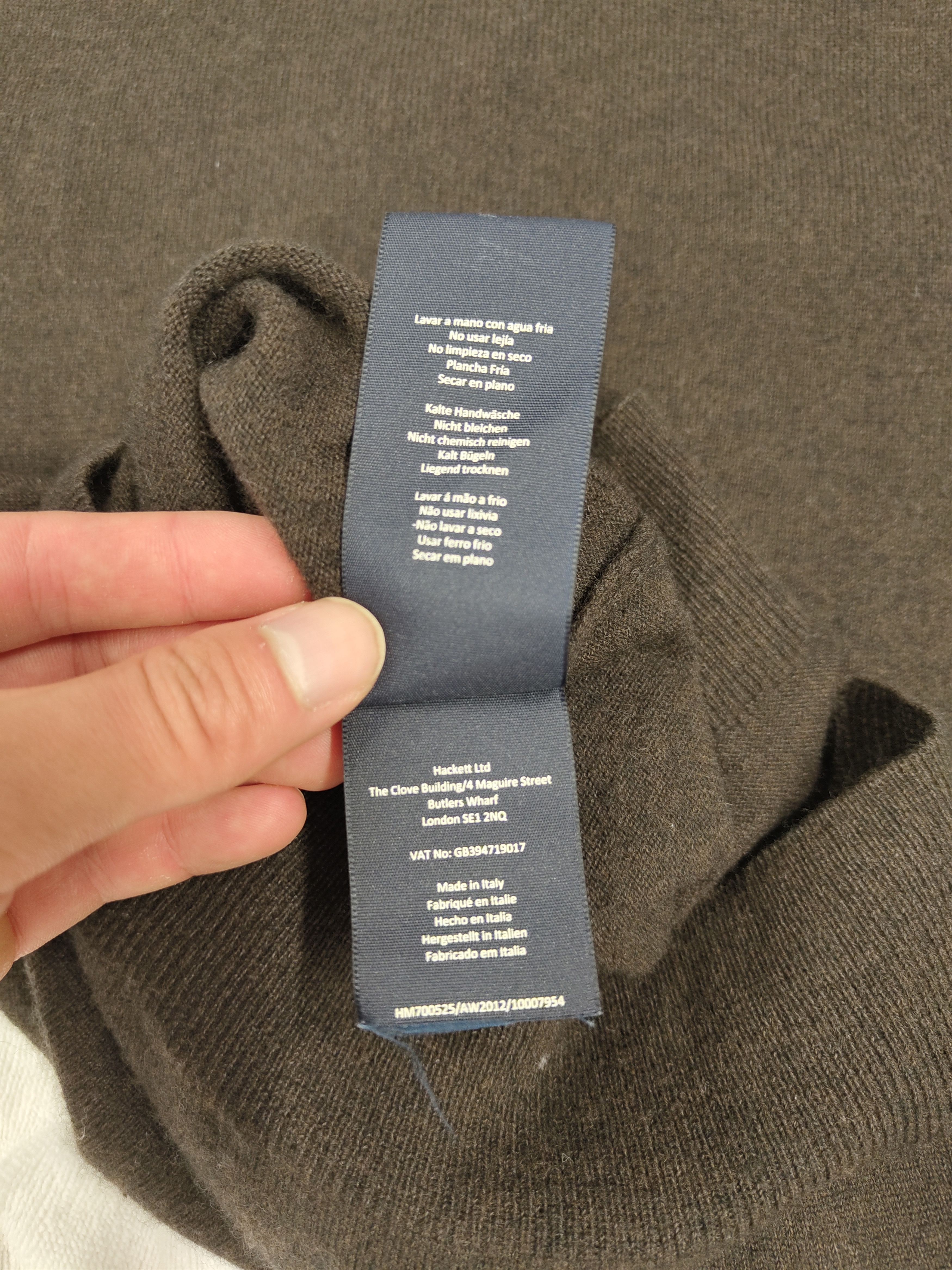 Hackett Dark Brown Merino Cashmere V Neck Sweater Size US L / EU 52-54 / 3 - 5 Thumbnail