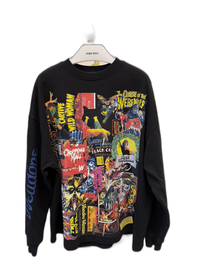 Black Graphic Sweatshirt with Movie Prints-yf