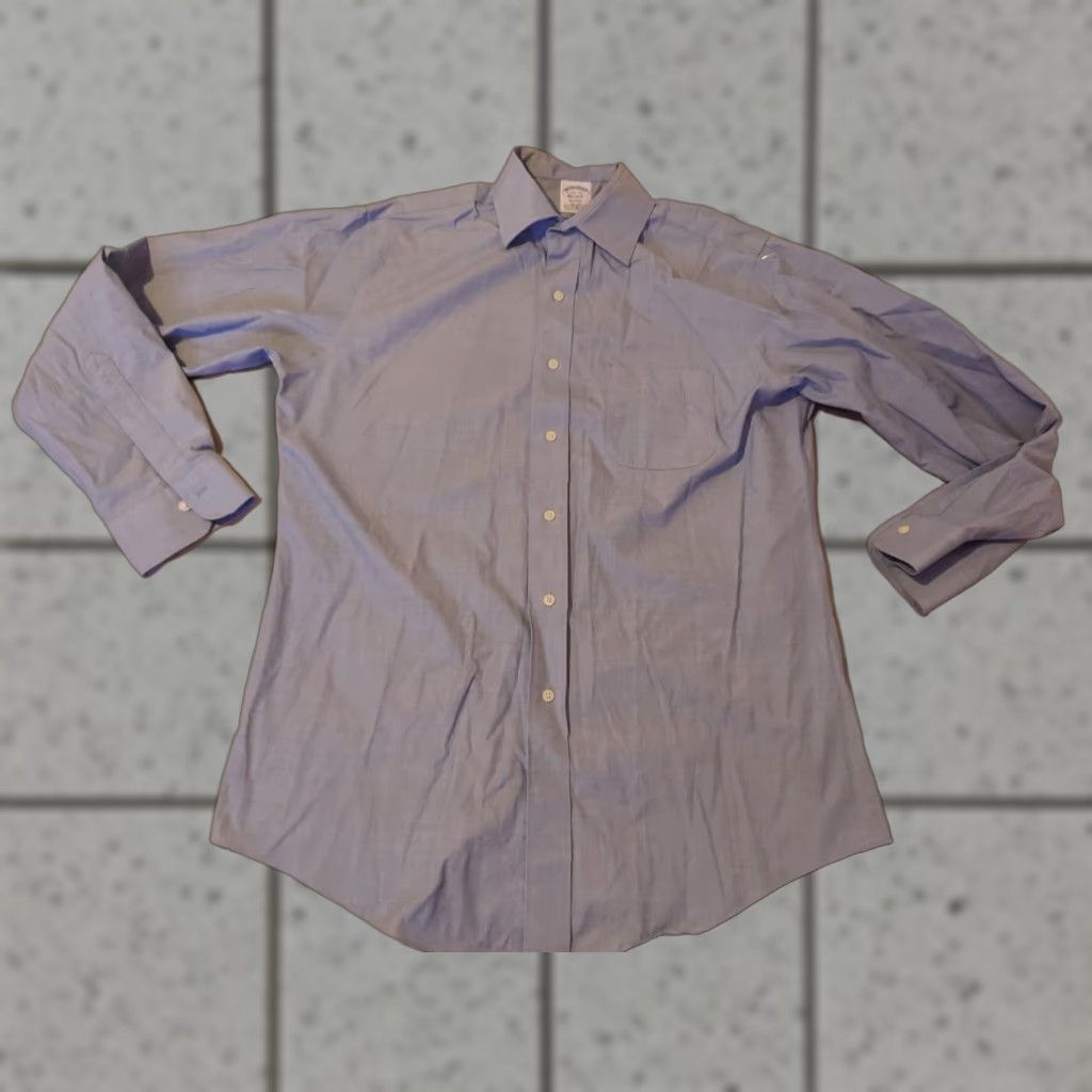 Brooks Brothers Brooks Brothers Dress Shirt Mens 15.5 33 Cotton Blue Button-Down Non-Iron Regular Sleeve Long Button Collar Size 42R - 1 Thumbnail