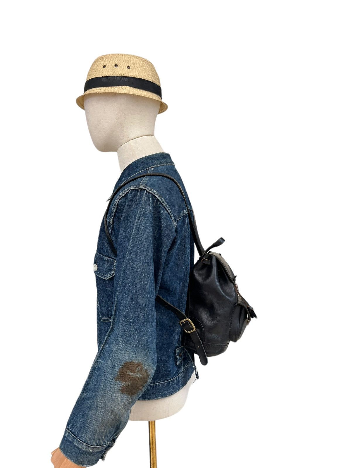 Leather Vintage HERZ Japan Patina Black Leather Mini Backpack Size ONE SIZE - 3 Thumbnail