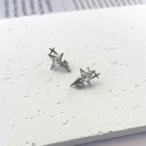 Sterling Silver 925 Silver Plated CZ Star Stud Earrings for Men Women Size ONE SIZE - 3 Thumbnail