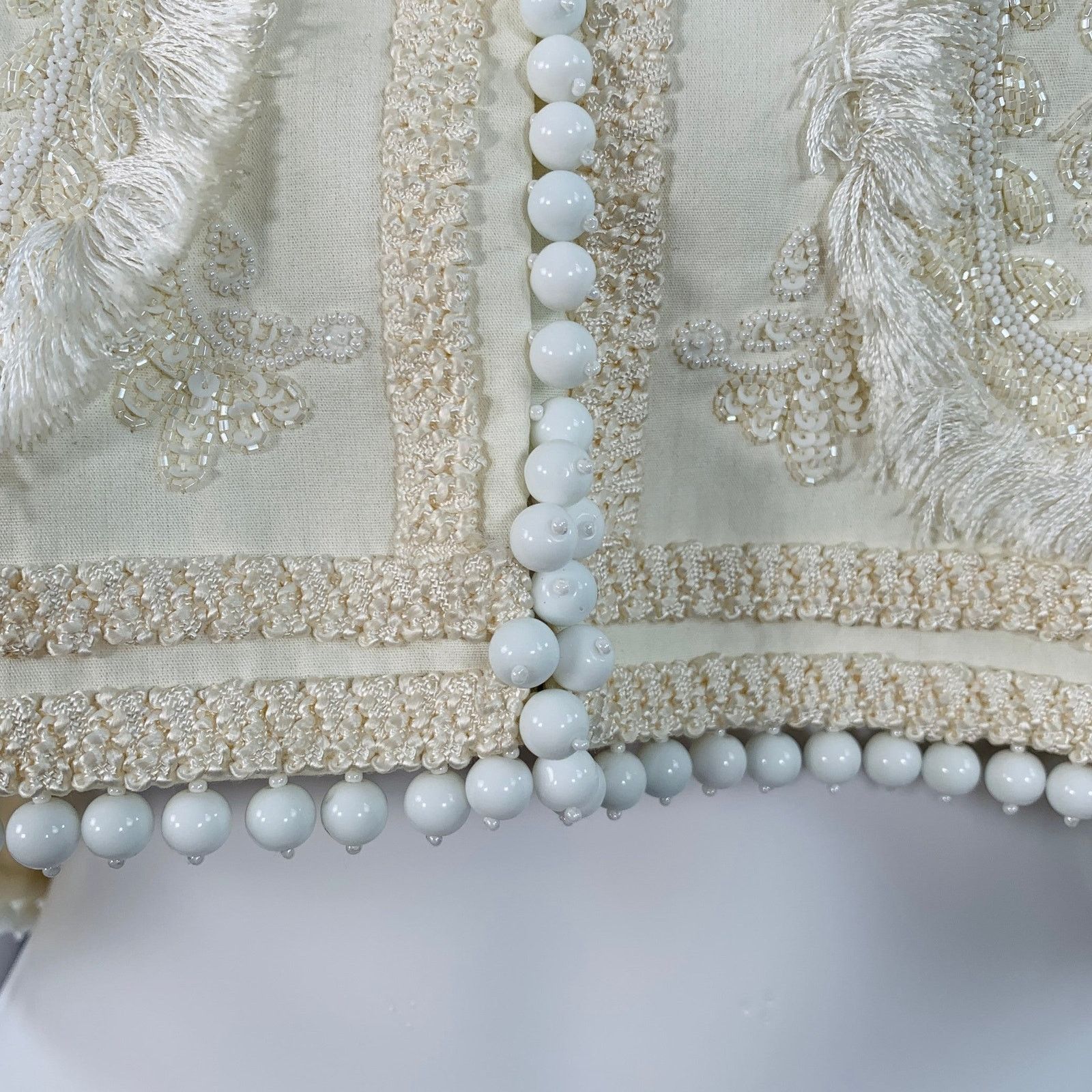 Figue Cream Cotton Embellished Beaded Fringe Cap Sleeve Vest Size S / US 4 / IT 40 - 4 Thumbnail