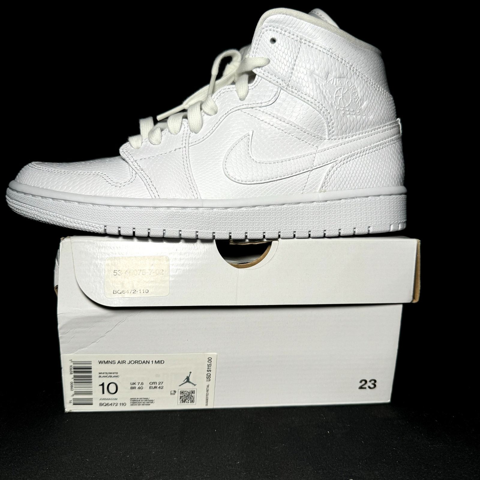 Jordan Brand × Nike Size 10 - Nike Air Jordan 1 Mid White Snakeskin 2020 Size US 10 / IT 40 - 9 Thumbnail
