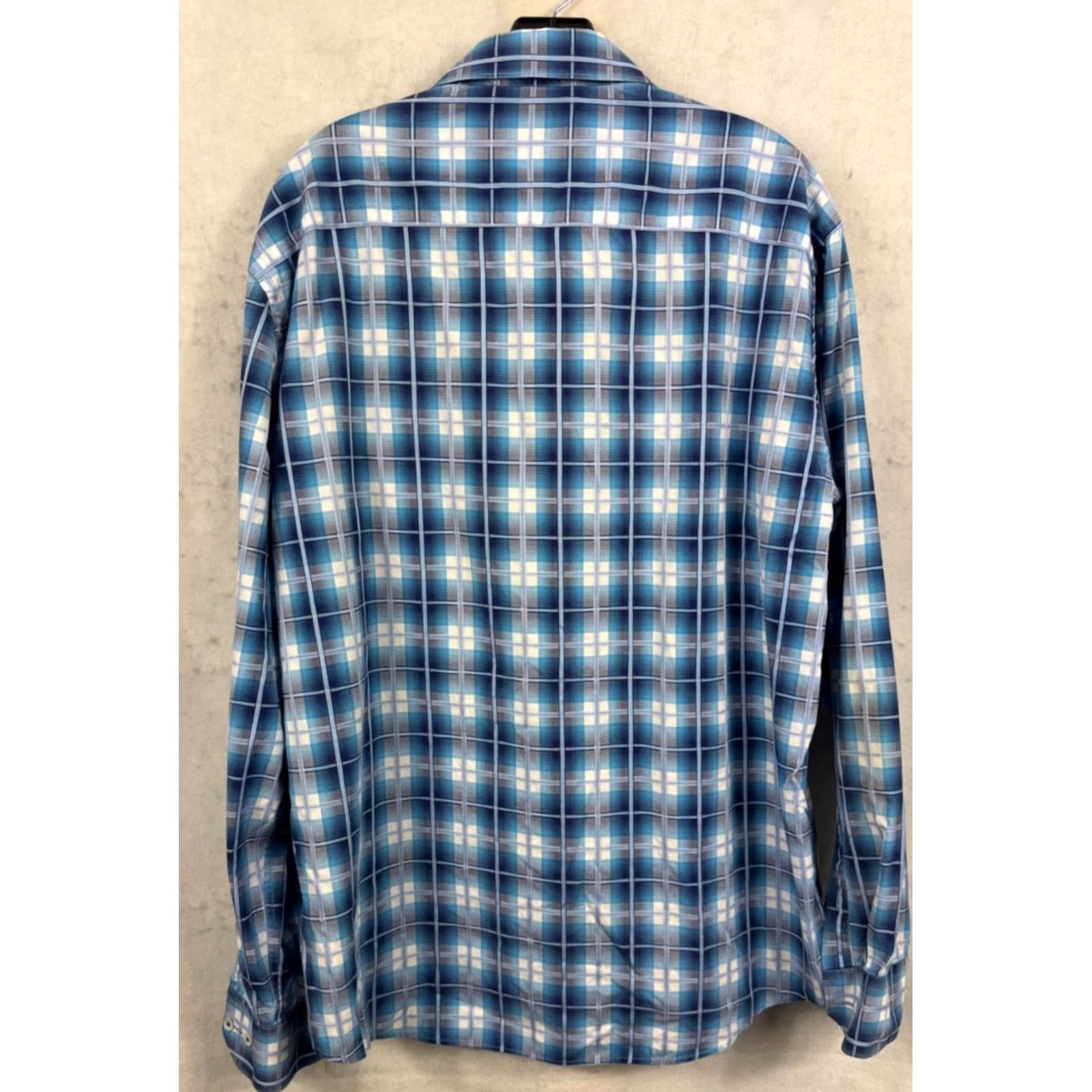 BUGATCHI VINTAGE Bugatchi Uomo Shaped Fit Shirt Button Up Mens XXL Flip Cuff Blue Plaid L/S Party Size US XXL / EU 58 / 5 - 7 Thumbnail