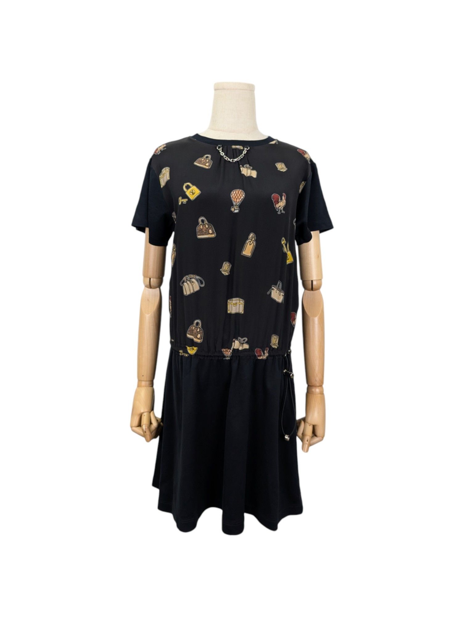 Louis Vuitton Black Dress With Iconic Neck Chain And Logo Graphics Size XS / US 0-2 / IT 36-38 - 2 Thumbnail