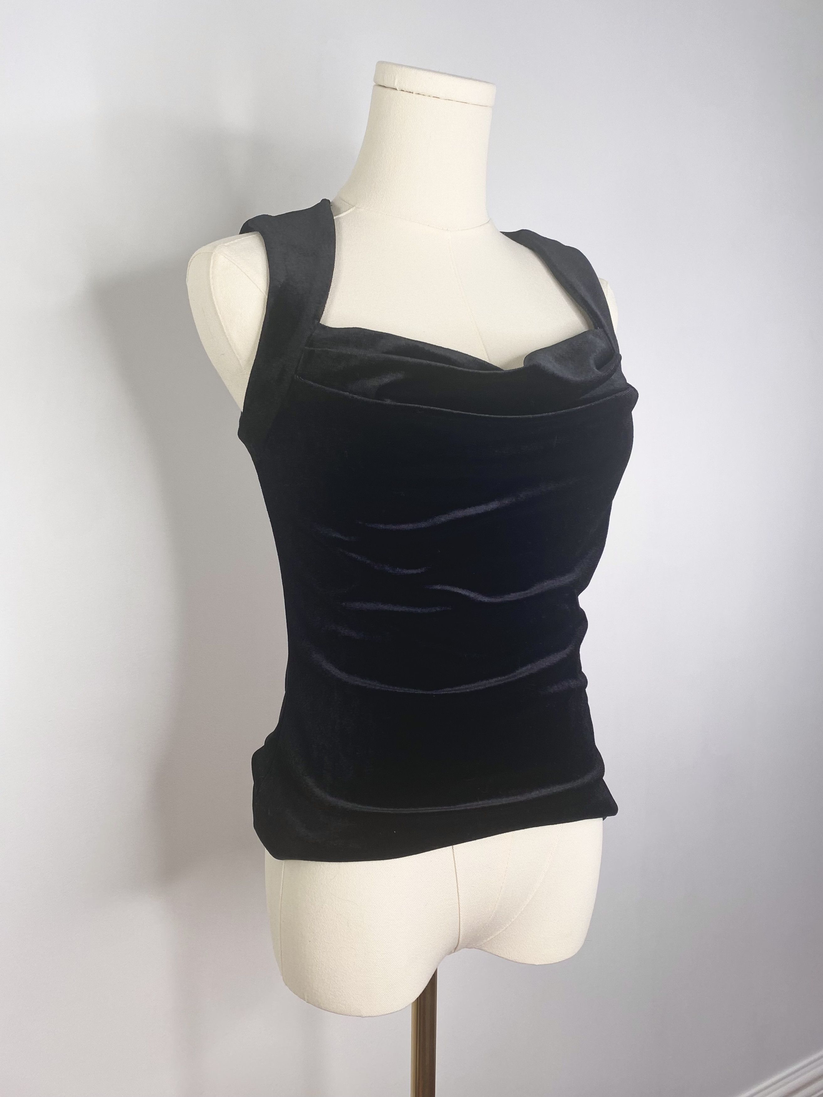 Vintage Black Velvet Sleeveless Camisole Shirt - Laura Size S / US 4 / IT 40 - 2 Thumbnail