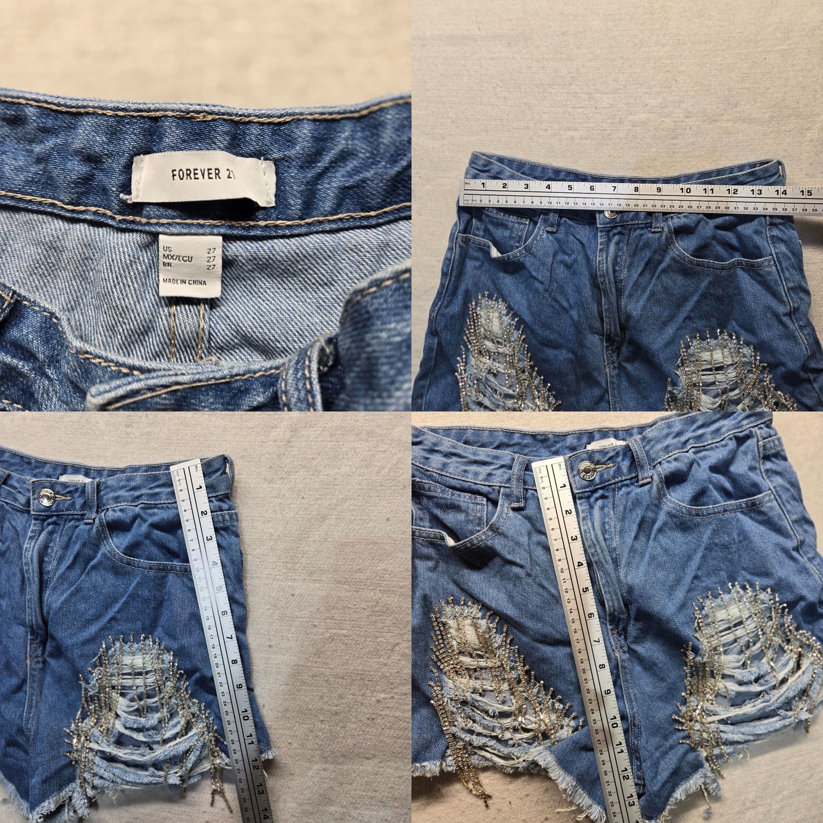 Forever 21 Forever 21 Blue Retro High-Rise Distressed Shorts Dimond Tassels Women's Size 27 Size 27" / US 4 / IT 40 - 4 Thumbnail